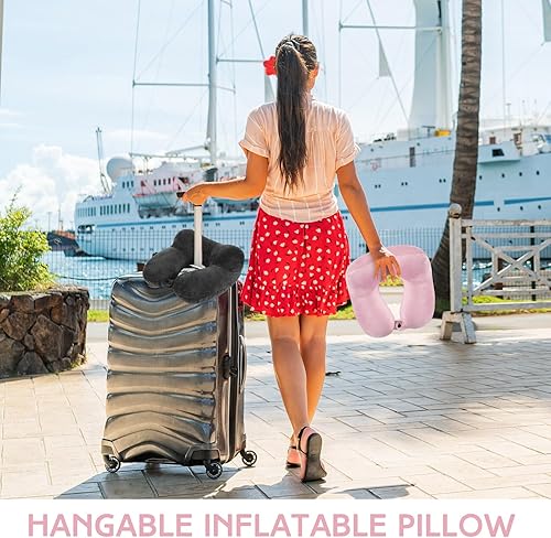 Miniatura 5 de Sintuff Paquete de 2 almohadas inflables de viaje para aviones, almohadas inflables para vuelos de cuello con bolsa compacta y venda para los ojos,