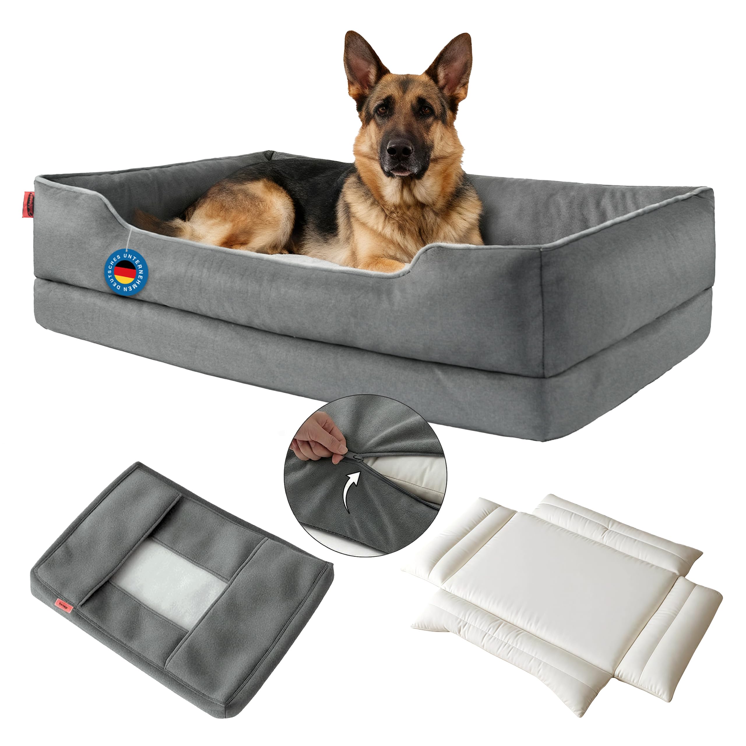 Zedelmaier Orthopädisches Hundebett für mittelgroße & Grosse Hunde, 109×74×26 cm, kratzfestes Hundekorb, Dicker Hundekissen, Hundekörbchen waschbar, ergonomisches Hundesofa mit abnehmbarem Bezug