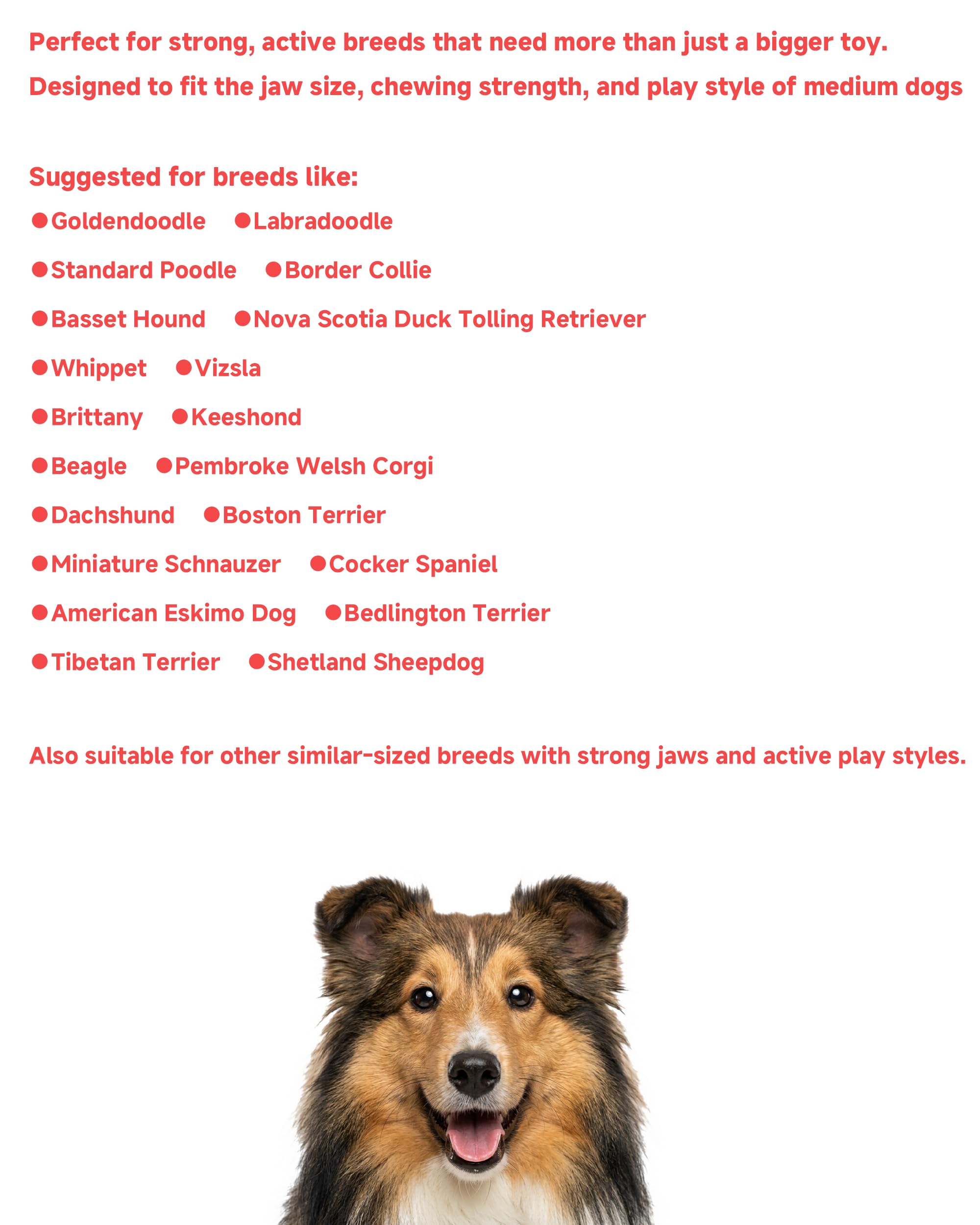 Stuffable Enrichment Hundespielzeug - Langlebiger Naturkautschuk-Leckerli-Spender für mittelgroße Hunde, unregelmäßige Form, Rot, Bully Stick kompatibel