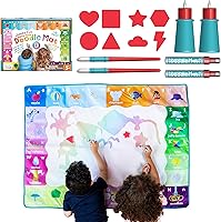 Chuckle & Roar Jumbo Water Doodle Mat 4ft x 3ft - Mess-Free Reusable Coloring Mat for Kids 3+ with Brush Pens, Markers & Sponges