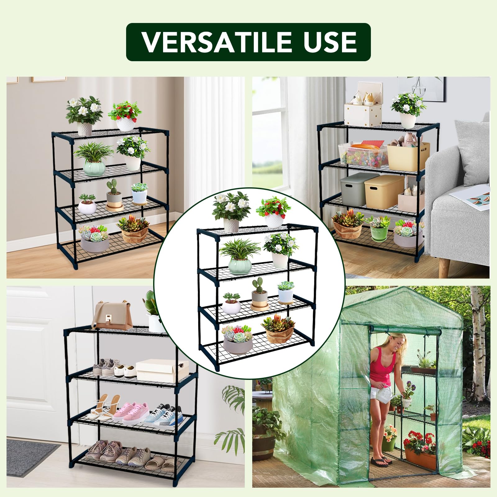 Pflanzenständer, 4 Etagen, 2 Stück, Pflanzenregal, Gewächshausregale für Pflanzen, Blumentopfhalter für Zuhause, Balkon, Hof, drinnen und draußen, 88,9 x 30,5 x 106,7 cm