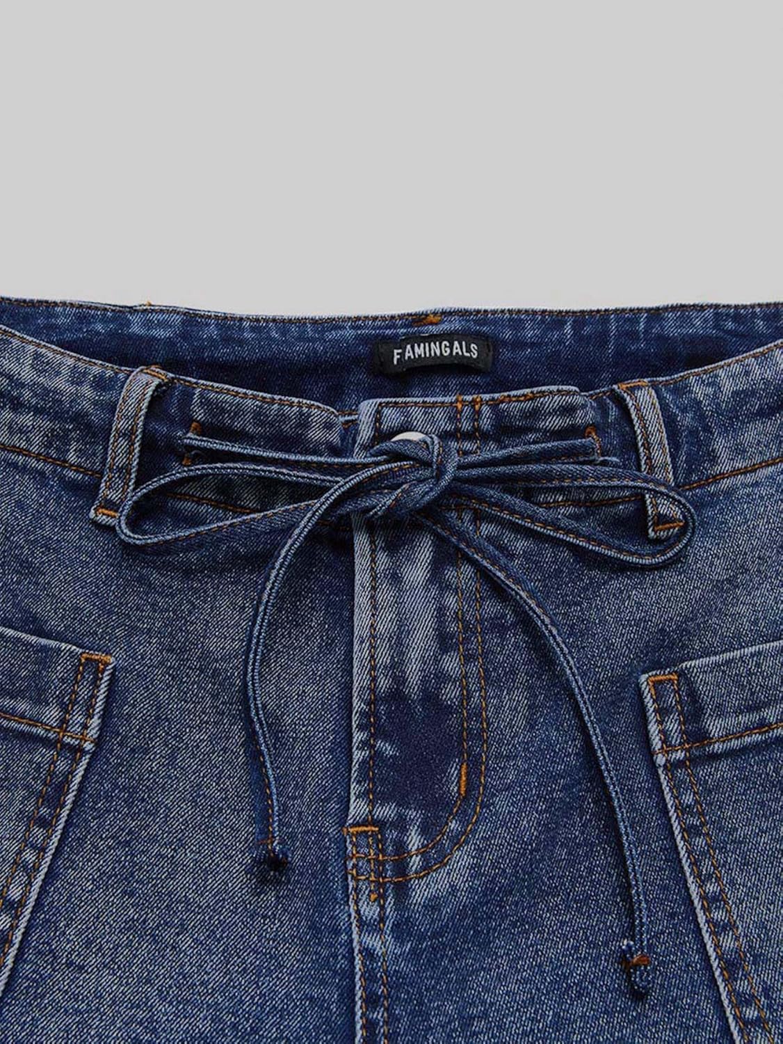 Flamingals Women’s Mid Waist Straight Leg Jeans Drawstring Cropped Jeans Women Stretchy