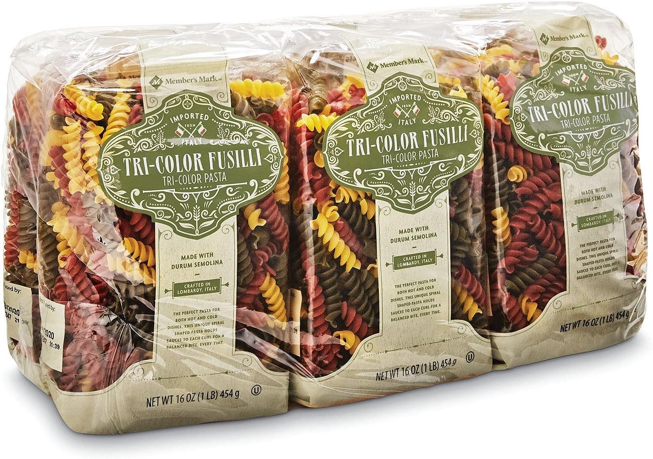 Member's Mark Italian Fusilli Tri-Color Pasta (1 lb. ea., 6 ct.)