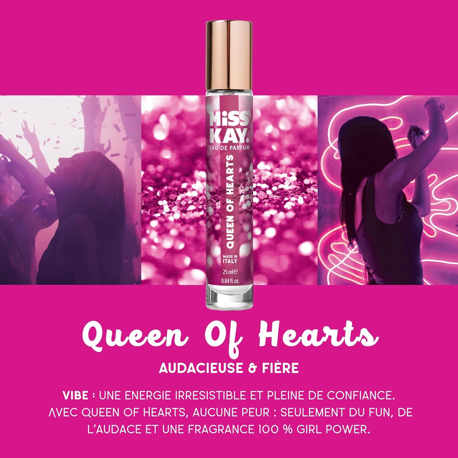 Miss Kay Queen of Hearts Eau de Parfum - Sassy & Sweet, Light Floral Scent - Notes of Bergamot, Grapefruit & Jasmine - Made in Italy, 100% Vegan