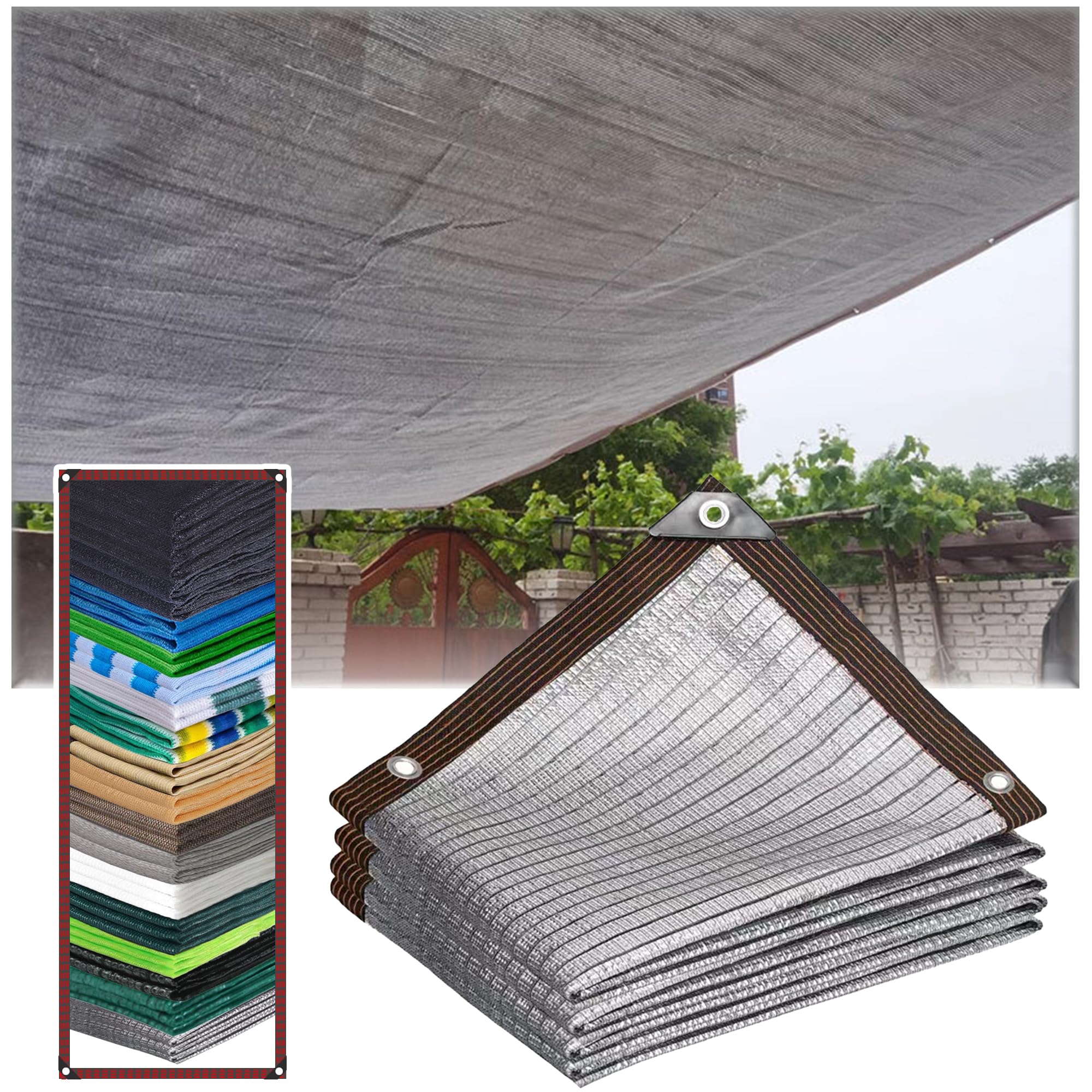 KLGFBDC 90% UV Protection Shade Cloth HDPE Sunshade Netting for Balcony Pergola Pool Garden Greenhouse Chicken Coop Camping Silver Fabric 3x7m