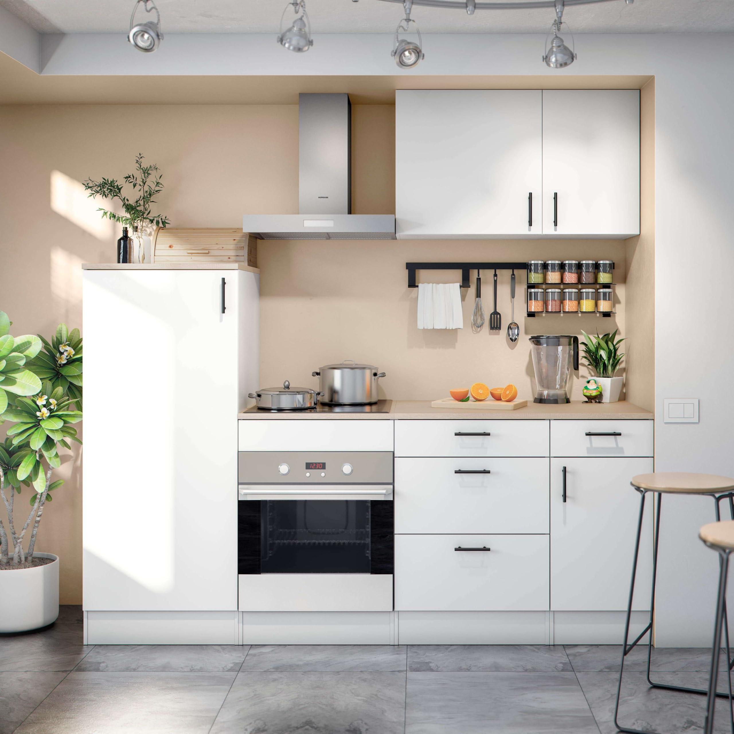 Bricohabitat Módulo Cocina Kira con Hueco para Horno Estándar Moderno Blanco Brillo y Roble Canadian 60x90x60 cm