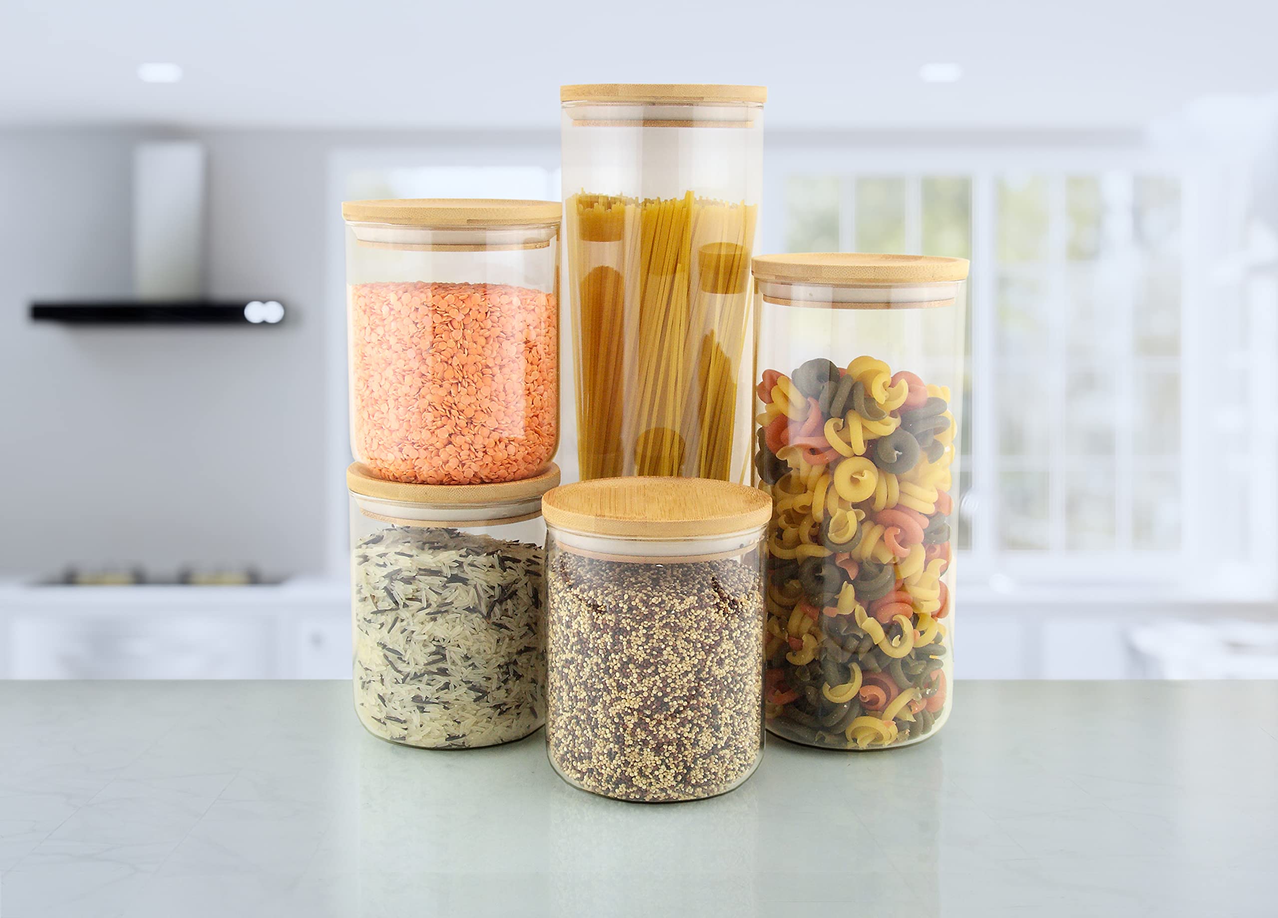 EHC Set of 5 Borosilicate Cylinder Airtight Stackable Food Storage Container With Lid