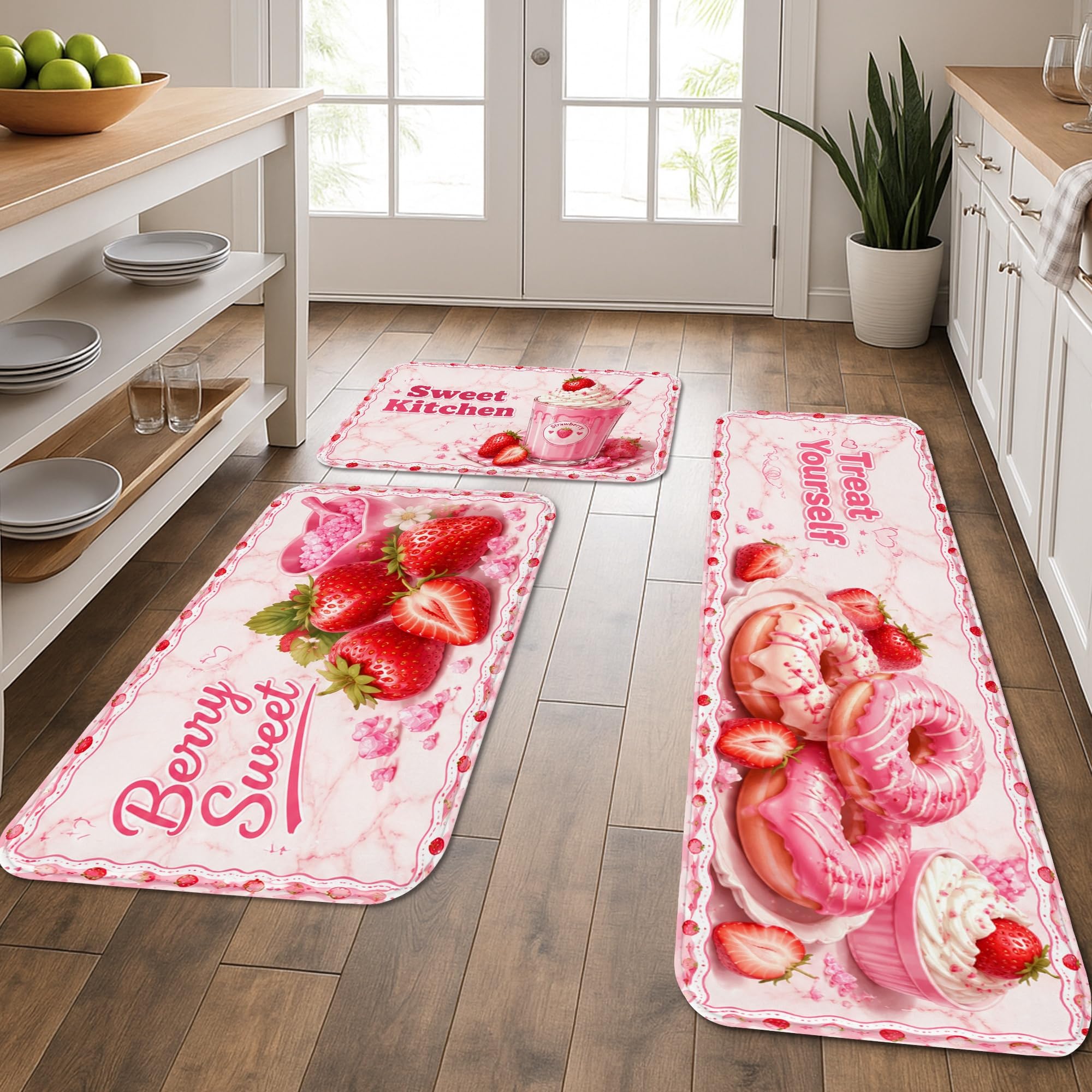 Tapis de cuisine fraises en lot de 3, alliance de douceur et durabilité pour sol
