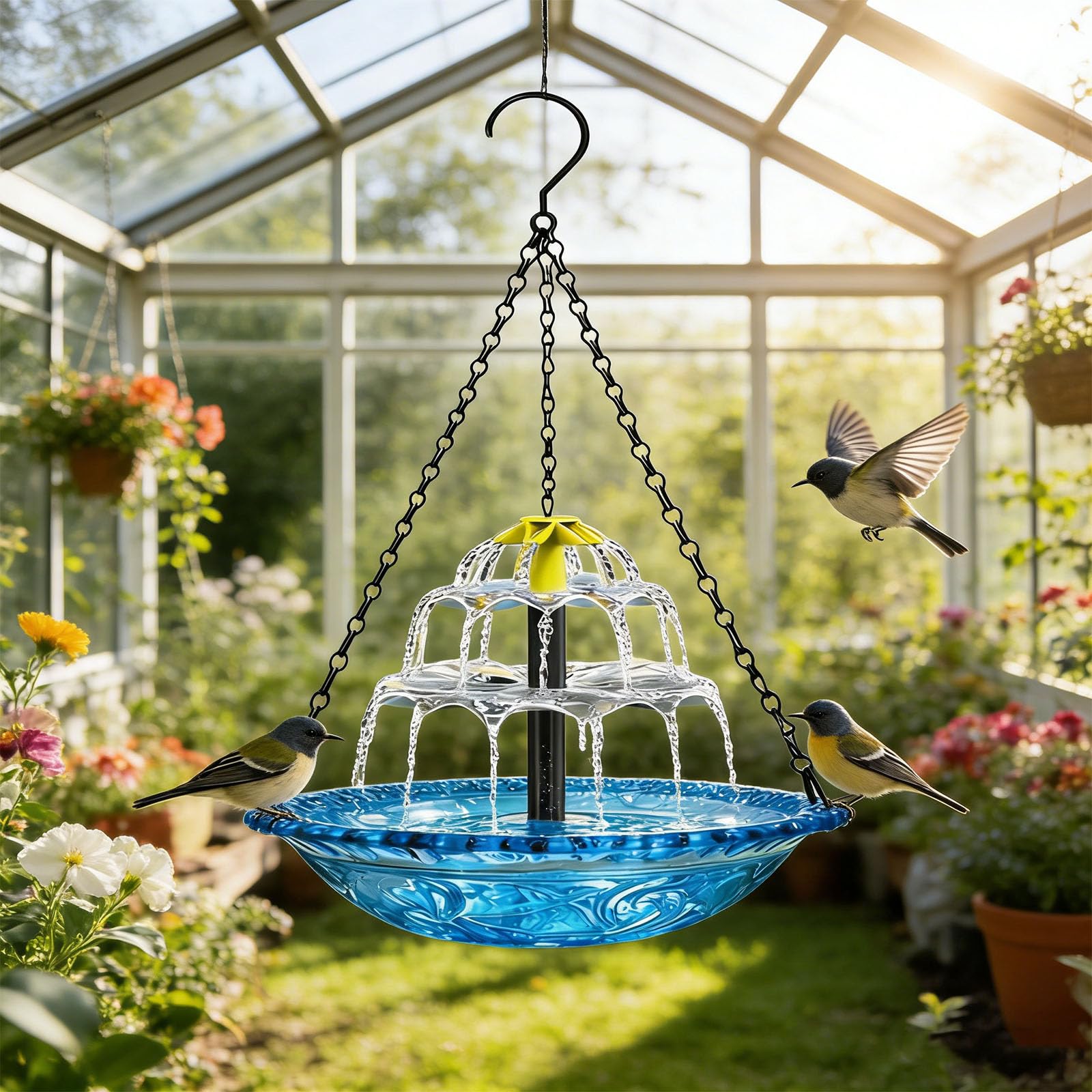 Sichtbare Solar-Wasserversorgung für Vögel mit 3 Meter langem Kabel und platzsparender Hänge-Solar-Gartendekoration