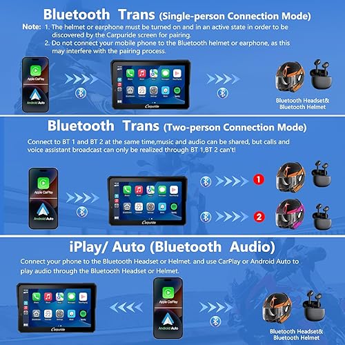 Miniatura 4 de CARPURIDE W702BS PRO para BMW Motorcycle CarPlay y Android Auto Dual Bluetooth, pantalla de navegación GPS impermeable de 7 pulgadas, lectura de