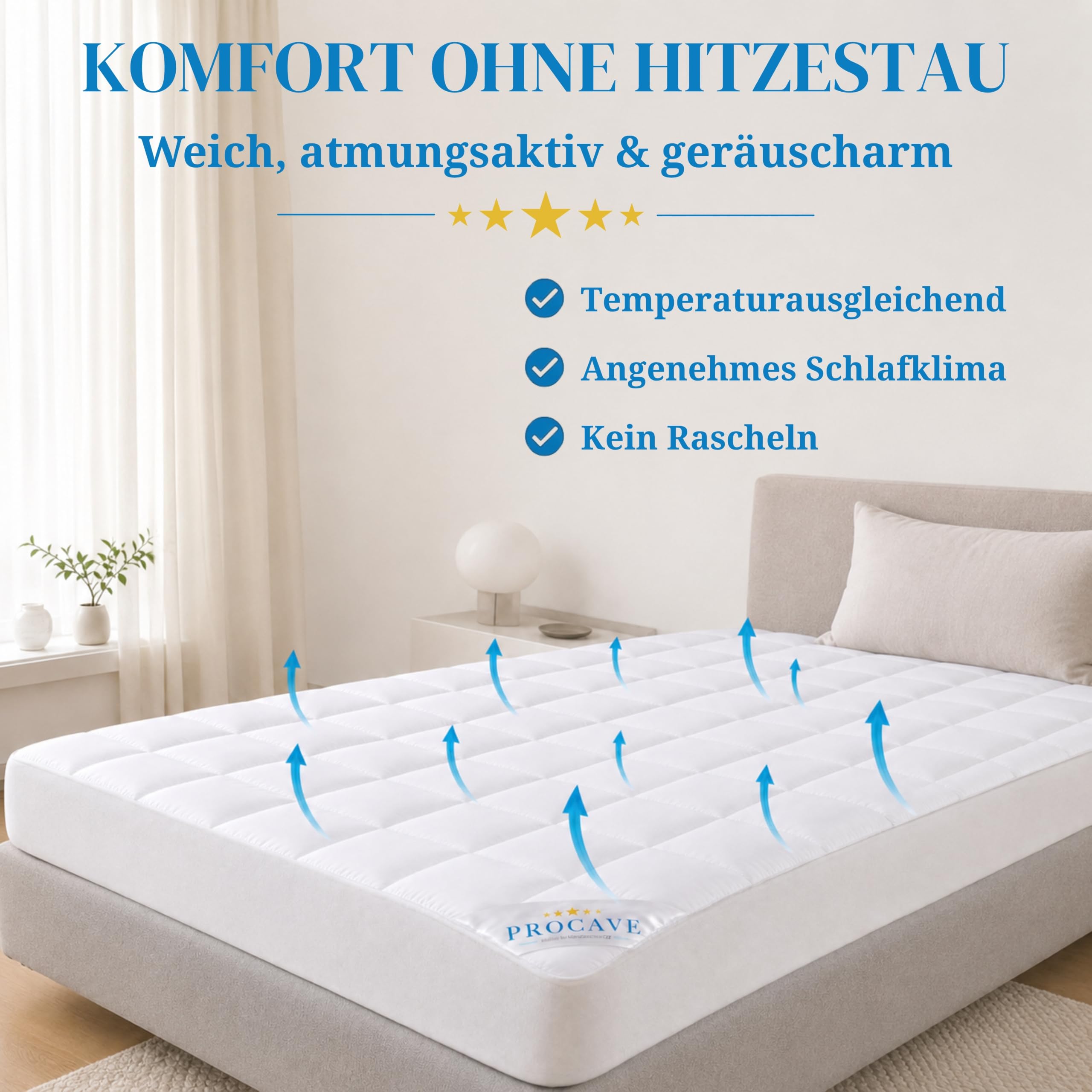 PROCAVE de Cubrecama Micro-Comfort con Borde gomado, Tela, weiß, 160 x 200 cm