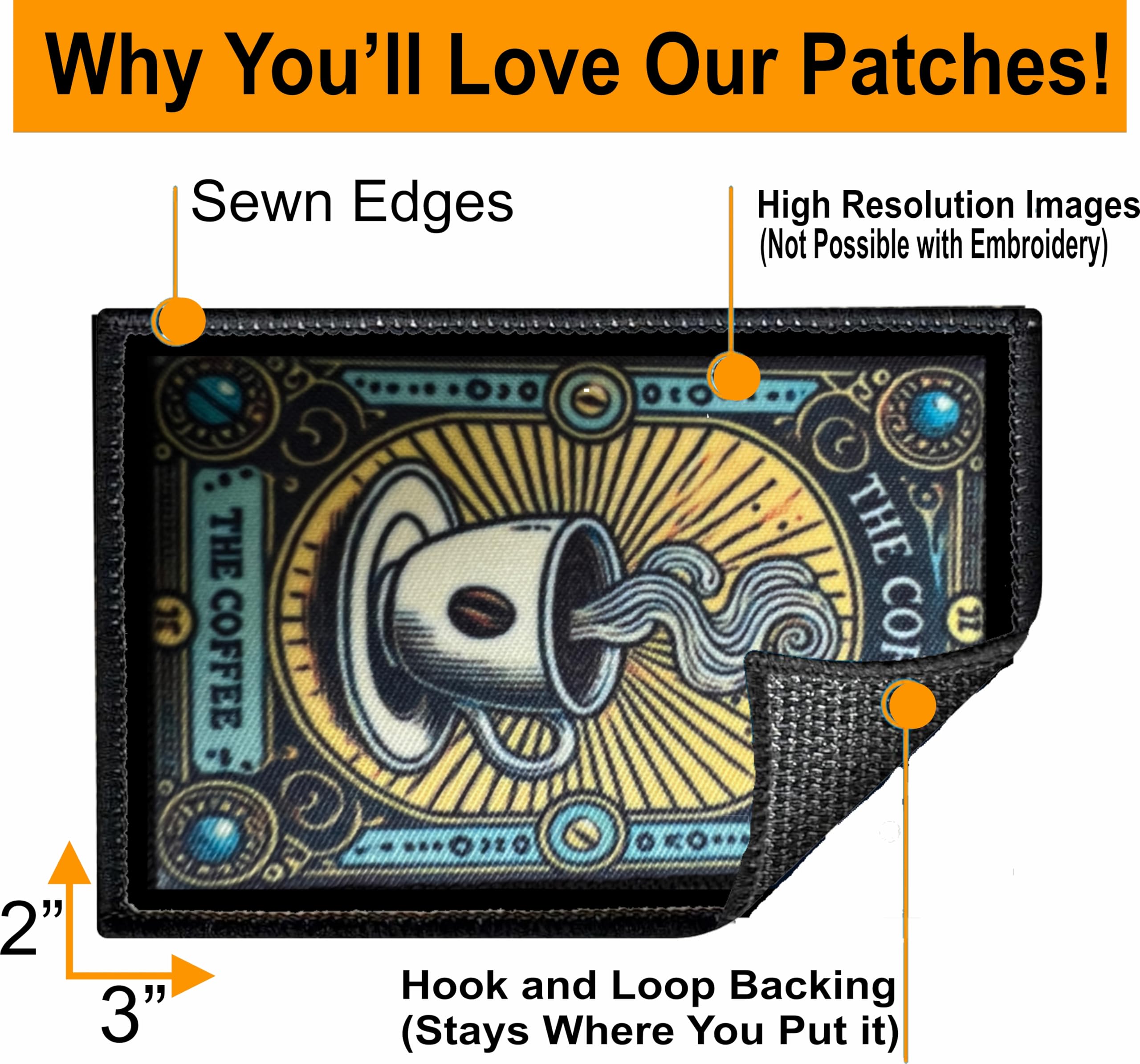 RedheadedTshirts The Coffee Tarot Card Morale Patch -Made in The USA- Tactical Hook and Loop, yellow