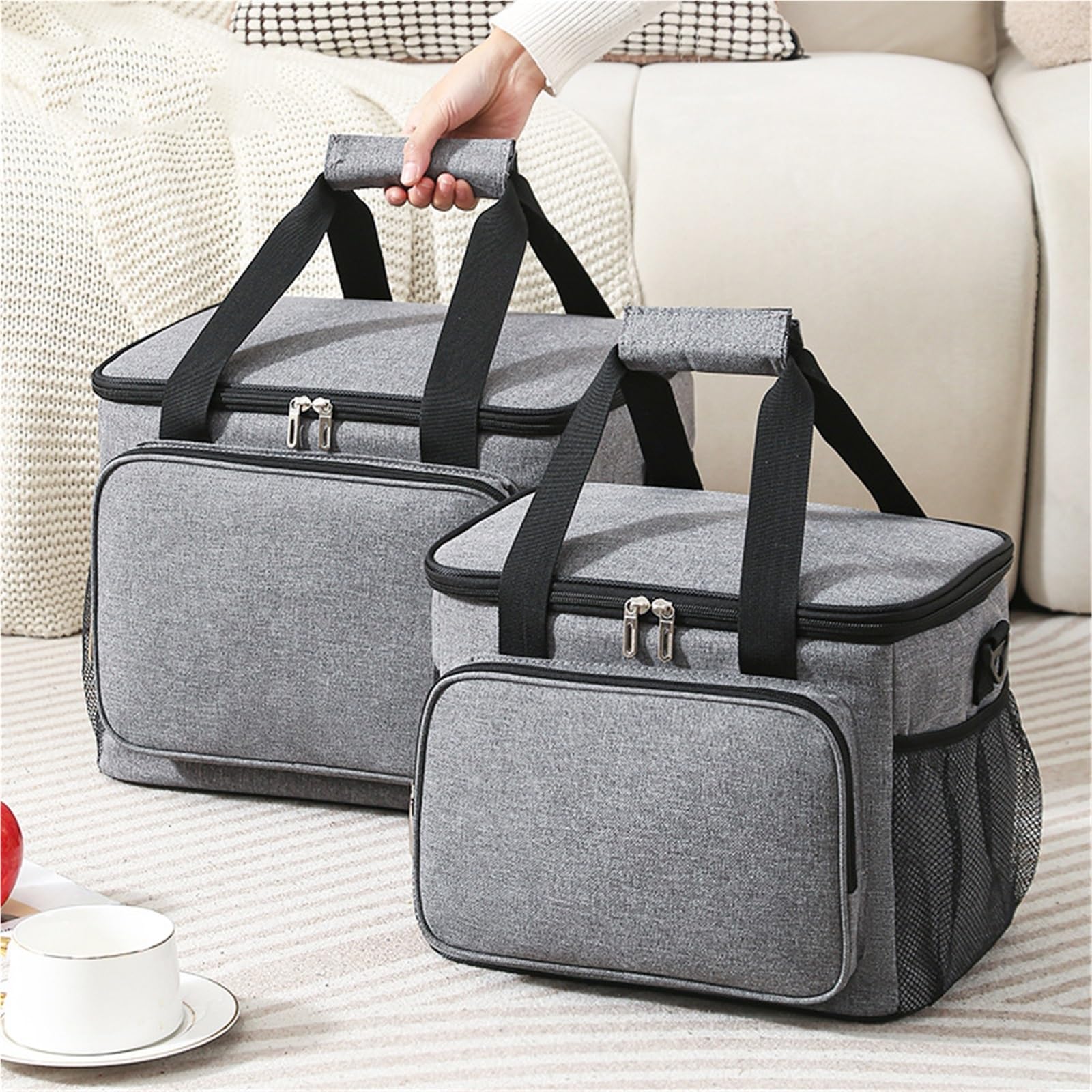 2 Stück verdickte Oxford-Tuch-Tragetasche, Kühler, Lunch-Tasche, Box, große tragbare Picknick-Aufbewahrungstaschen mit Schultergurt