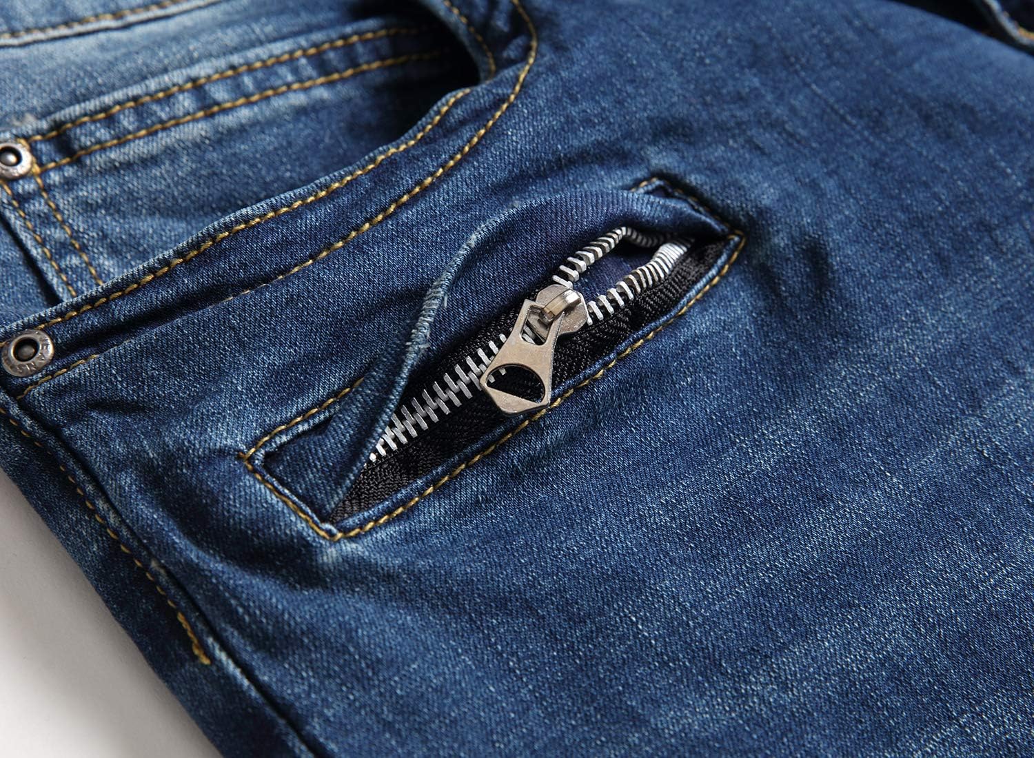 AITITIA Men's Biker Zipper Deco Washed Straight Fit Jeans 28 Blue