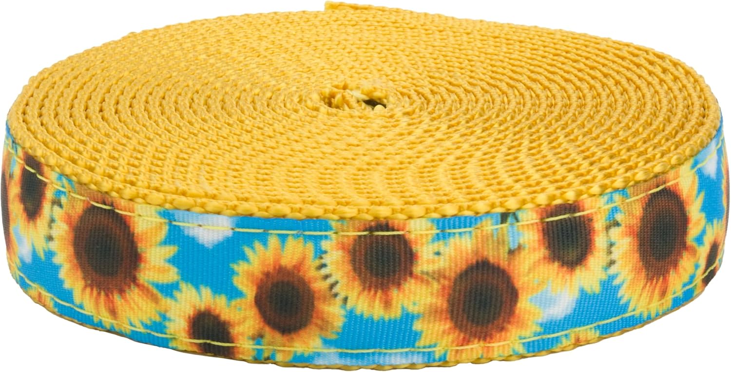 Country Brook Design - Sunflowers Ribbon on Gold Nylon Webbing (1 Inch, 5 Yards)