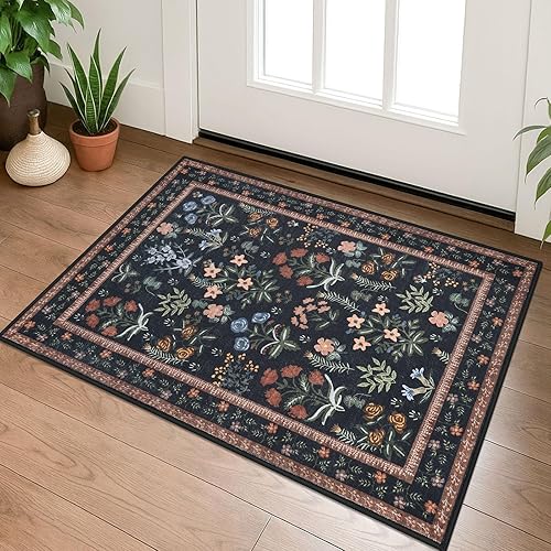 Alfombra floral para pasillo, alfombra de pasillo de 2 x 8 pulgadas, antideslizante, lavable, alfombra de pasillo suave de pelo bajo, alfombra