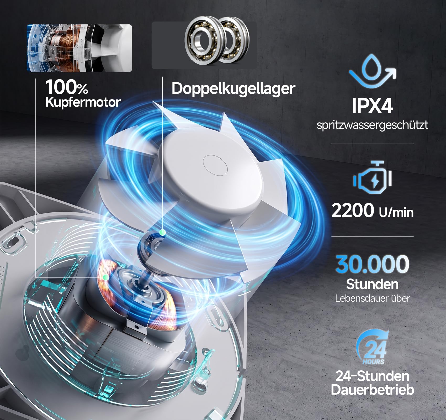 MOCINE Badlüfter 100 mm, Badezimmer Abluftventilator mit Nachlaufsteuerung | 6-stufig einstellbare Laufzeit mit integriertem Display, leiser WC Lüfter gegen Feuchtigkeit und Gerüche, B05
