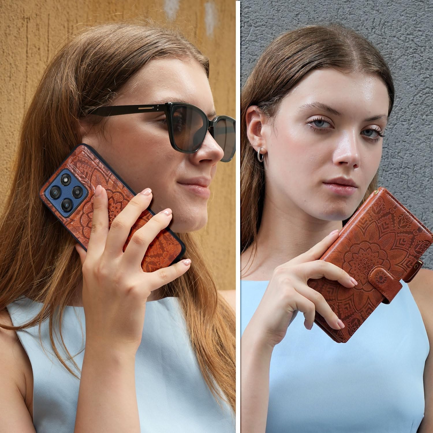 Harryshell Detachable Wallet Leather Case Compatible with Motorola Moto G Stylus 5G 2025/2026 Magnetic Phone Case Zipper with Cash Coin Pocket Multi Card Slots Holder Wrist Strap (Flower Brown)