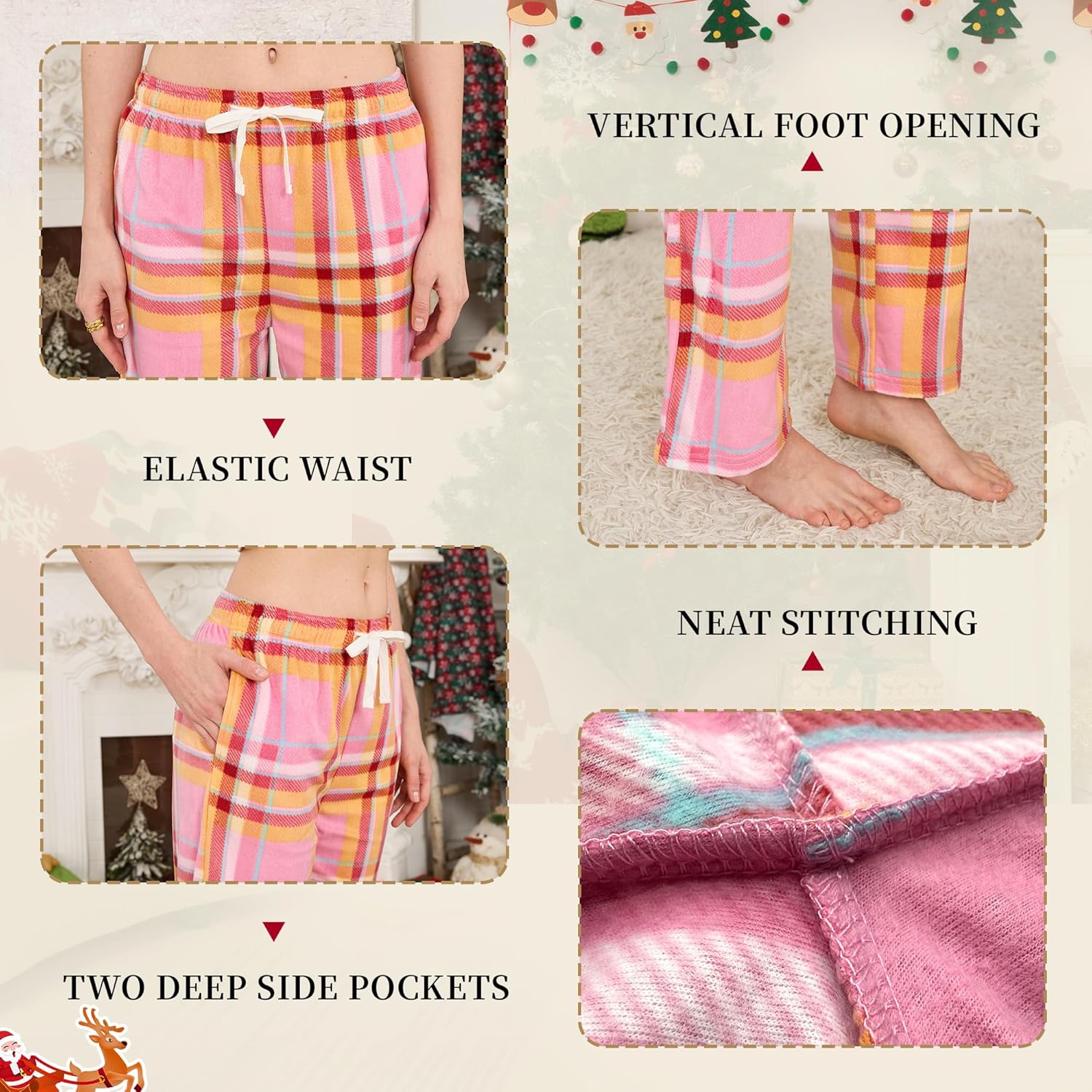 U2SKIIN Womens Flannel Pajama Pants, Soft Plaid Pj Bottoms with Pockets Fleece Lounge Printed Sleepwear Warm - Image 3