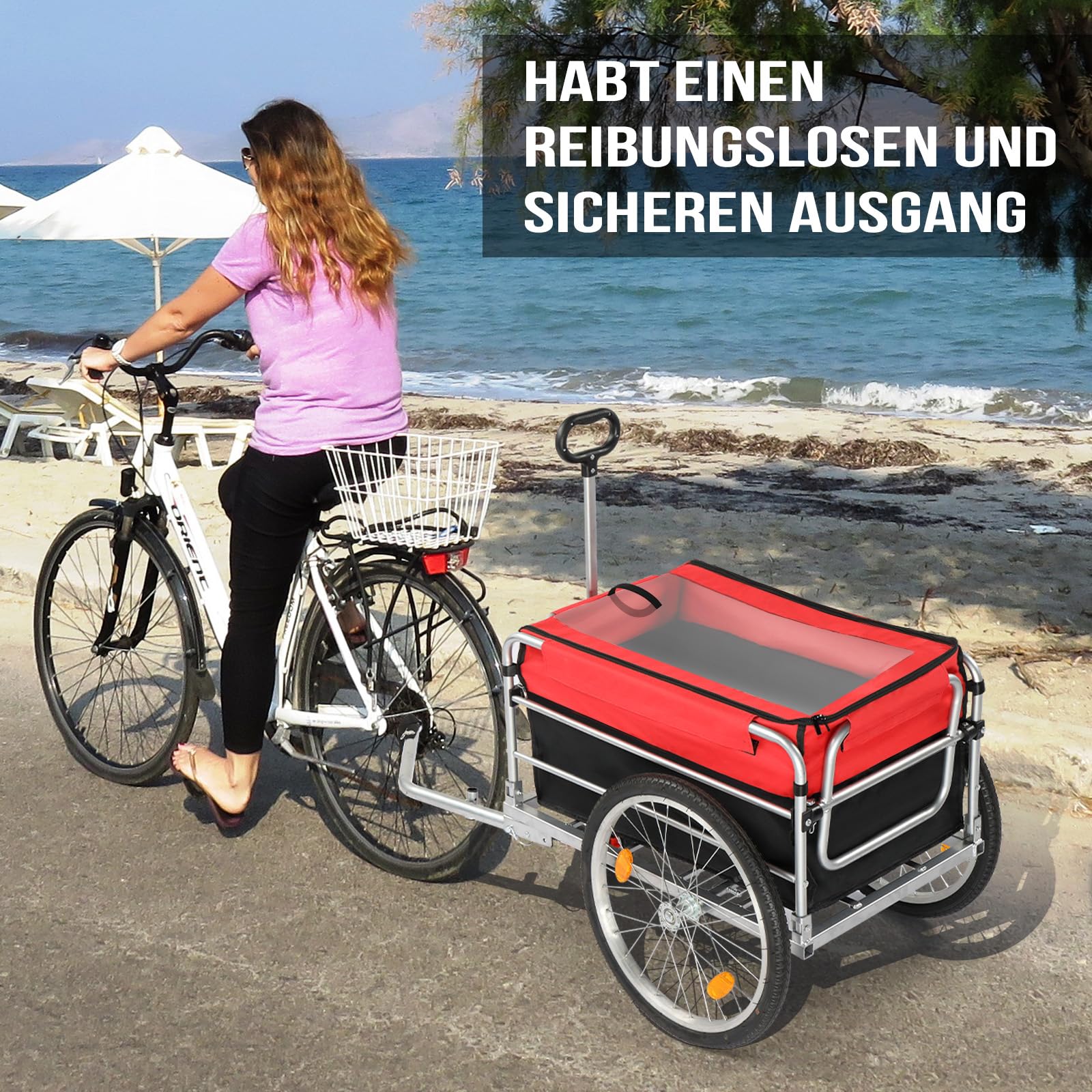 LEADZM Klappbar Fahrradanhänger, Lastenanhänger mit Universeller Kupplung, Transportanhänger mit 20-Zoll-Luftreifen, Sicheren Reflektoren, Transportbox mit 100 Liter