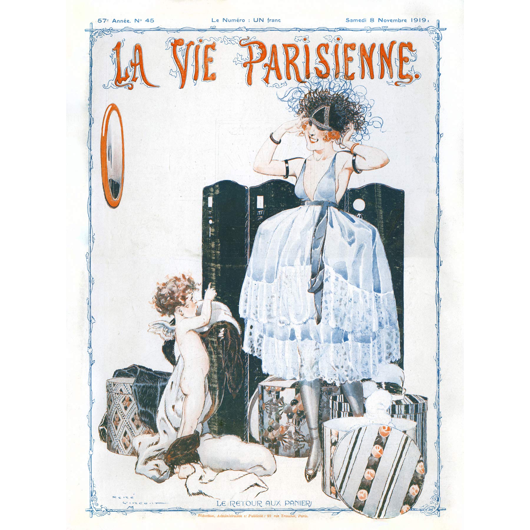 Artery8 La Vie Parisienne Trying On Hats Cherub Magazine Cover Premium Wall Art Canvas Print 18X24 Inch