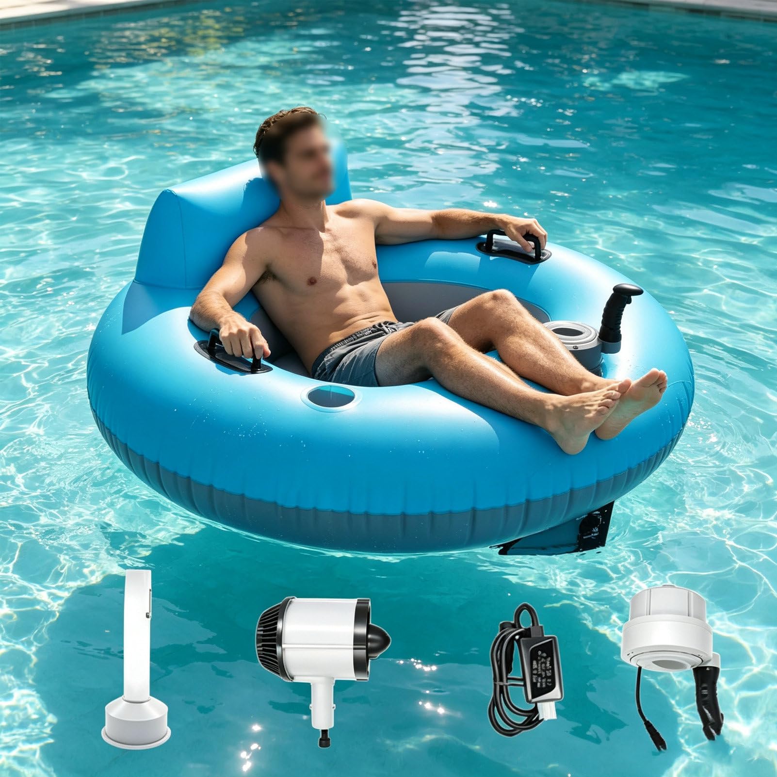 Pvxa Pool Floats Motorized - Portable Comfortable Mattress Float, 50w Electric Inflatable River Tube Float, Rechargeable Motorized Floats with Cup Holder