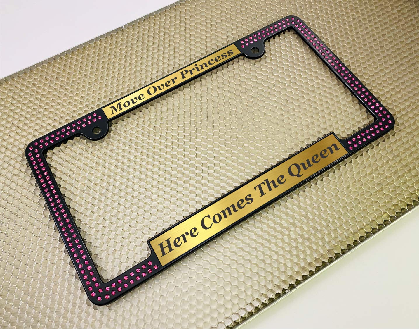 Crystals - Custom Personalized Black Metal Car License Plate Frame with Pink Cr - Picture 79 of 132