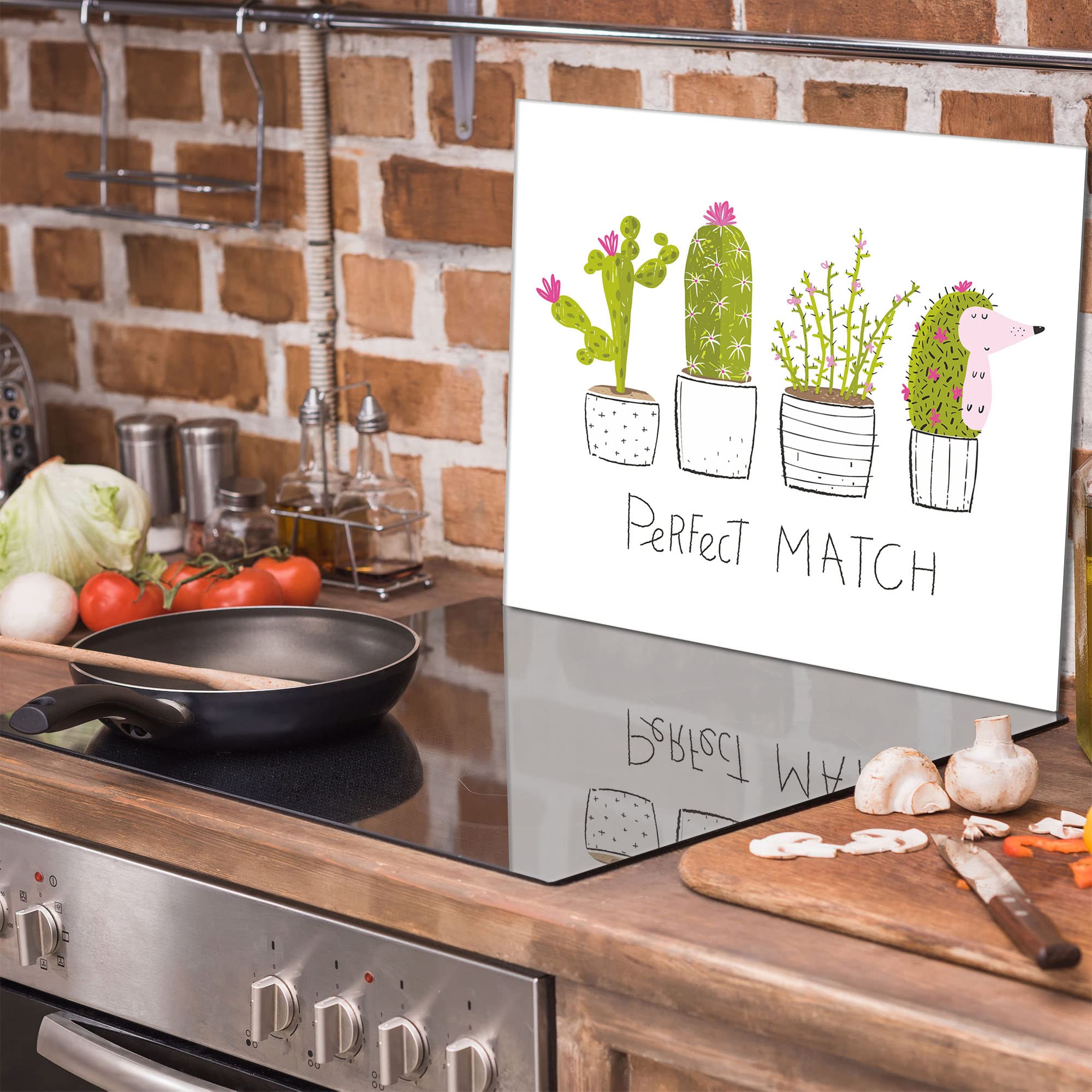 Placa protectora de vitrocerámica 60 x 52 cm 1 pieza cocina eléctrica universal para inducción protección contra salpicaduras tabla de cortar de vidrio templado como decoración, CACTUS