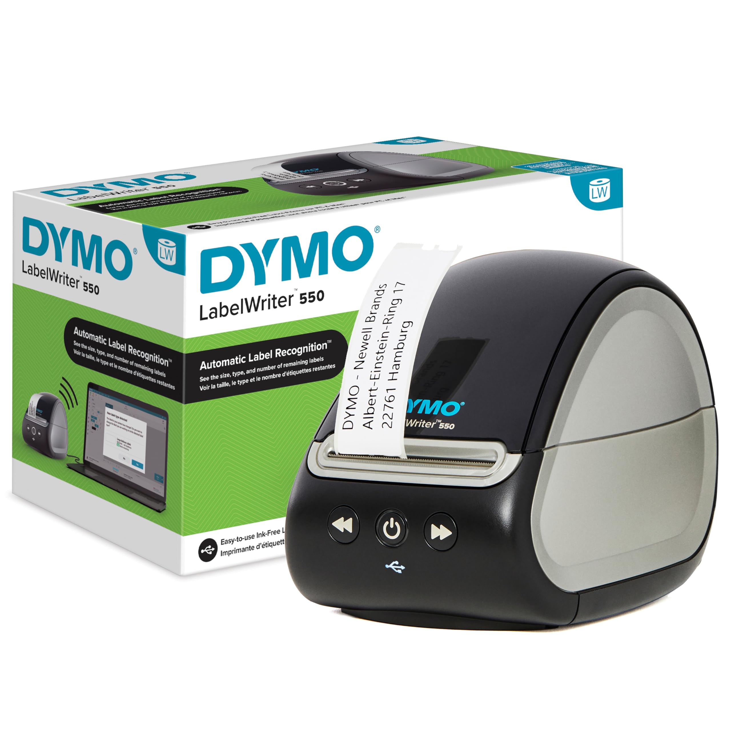 DYMO LabelWriter 550 Label Printer | Label Maker with Direct Thermal Printing | Automatic Label Recognition | Prints Address Labels, Shipping Labels, Barcode Labels & More | UK 3 Pin Plug