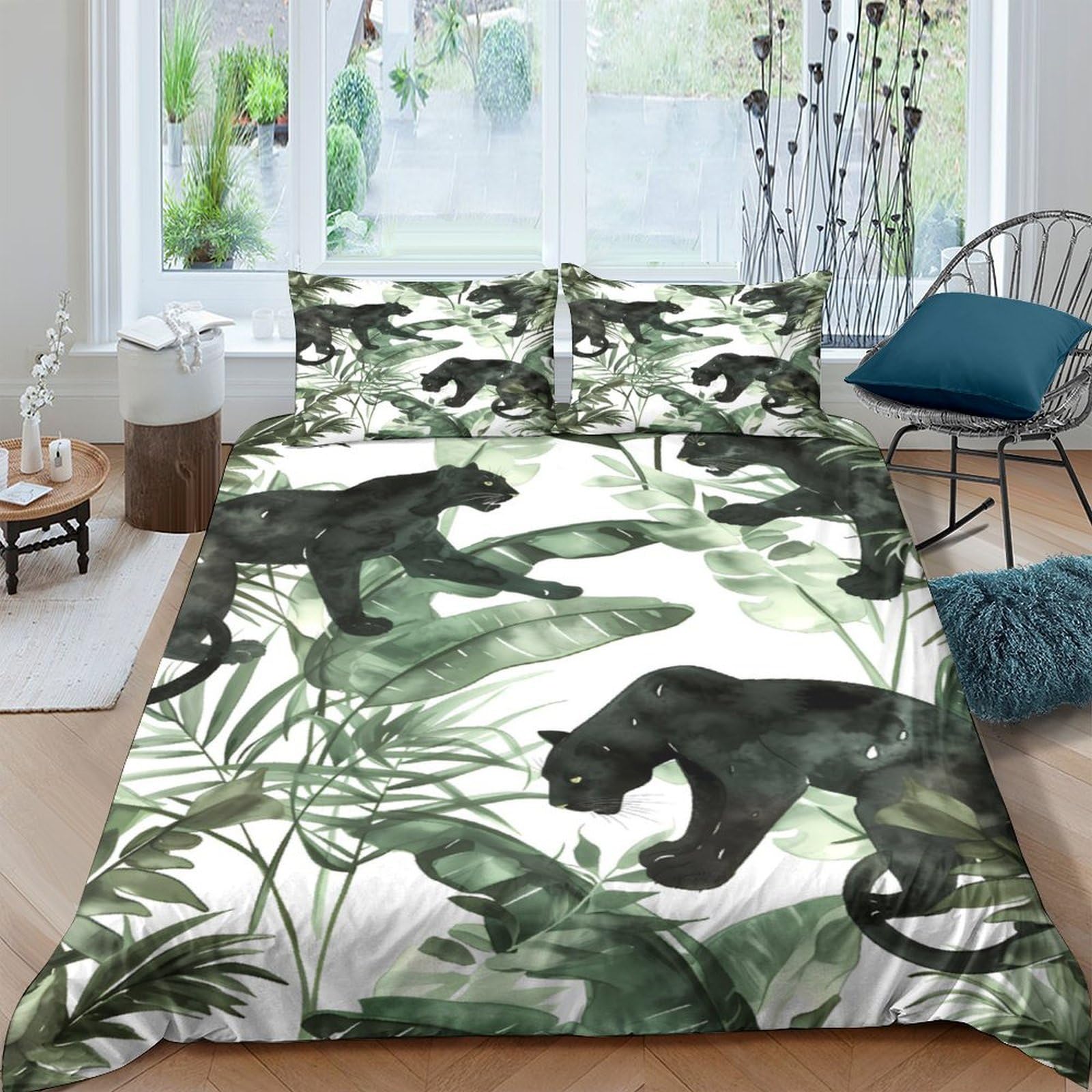 Ctjqhvkz Style-3 3D Printed Black Panther Jungle Fitted Sheet Microfiber Soft Breathable Wild Leaves Bed Cover For Bedroom Dorm Decor Single（135X200cm）