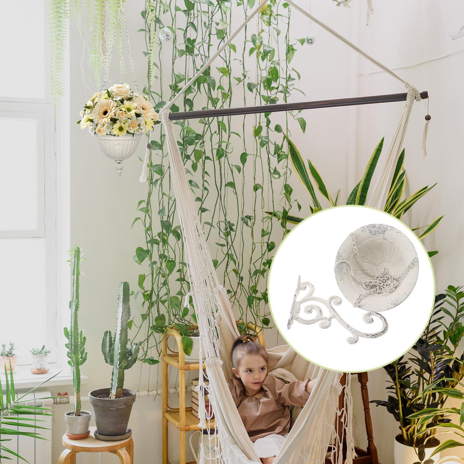 2 Stück Hängender Wandpflanzer aus Eisen Weiß Rustikaler Blumentopfhalter für Kräuter und Blumen Wandmontage für Innenbereich und Zaun