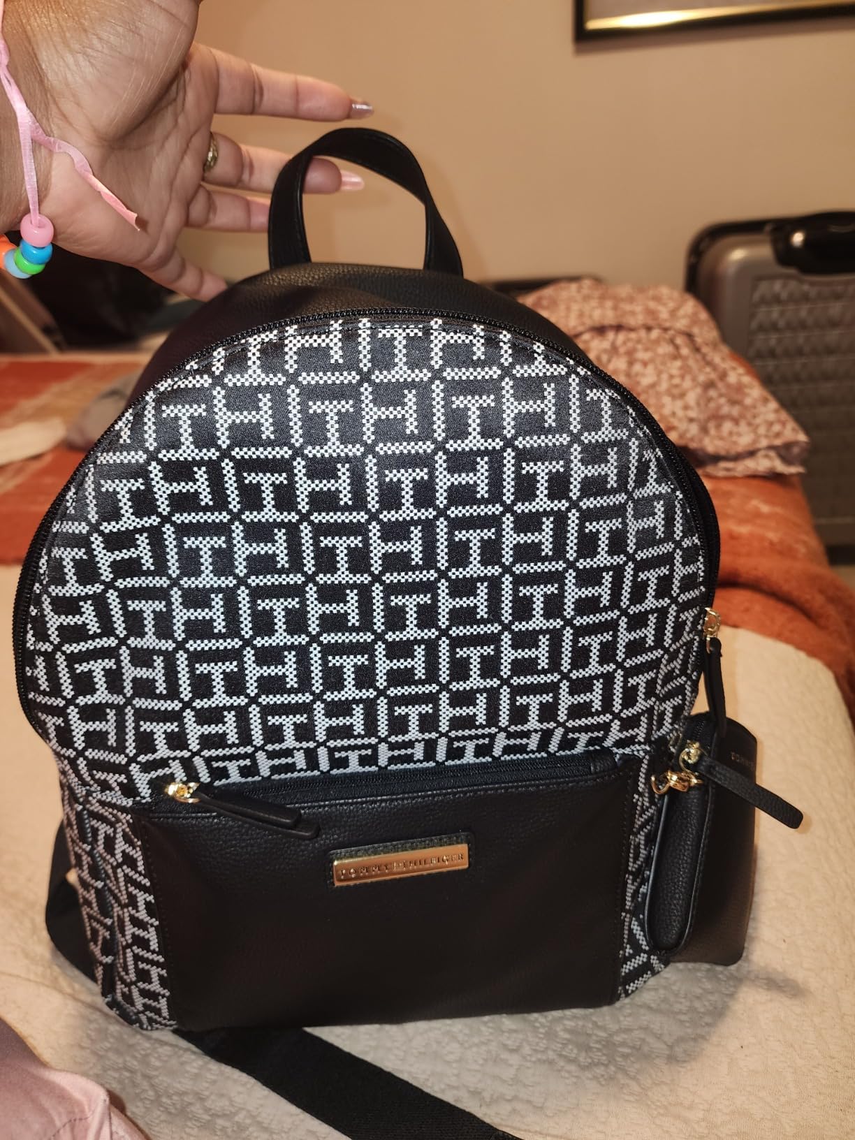 Tommy Hilfiger Naomi II Flap Backpack w/Pouch Coated Square Monogram Black/White Buy Tommy Hilfiger Women Square Monogram Chelsea Backpack  main image 4