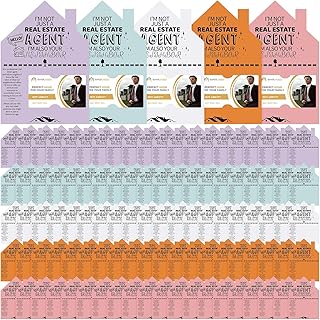 100-Pack Real Estate Agent Cards Kit-House-Shaped Cards (5x7”) Business Card Slot-5 Colors-Open House Marketing Supplies for Realtors, Home Sellers, Buyers & New Real Estate Agent Introduction cards