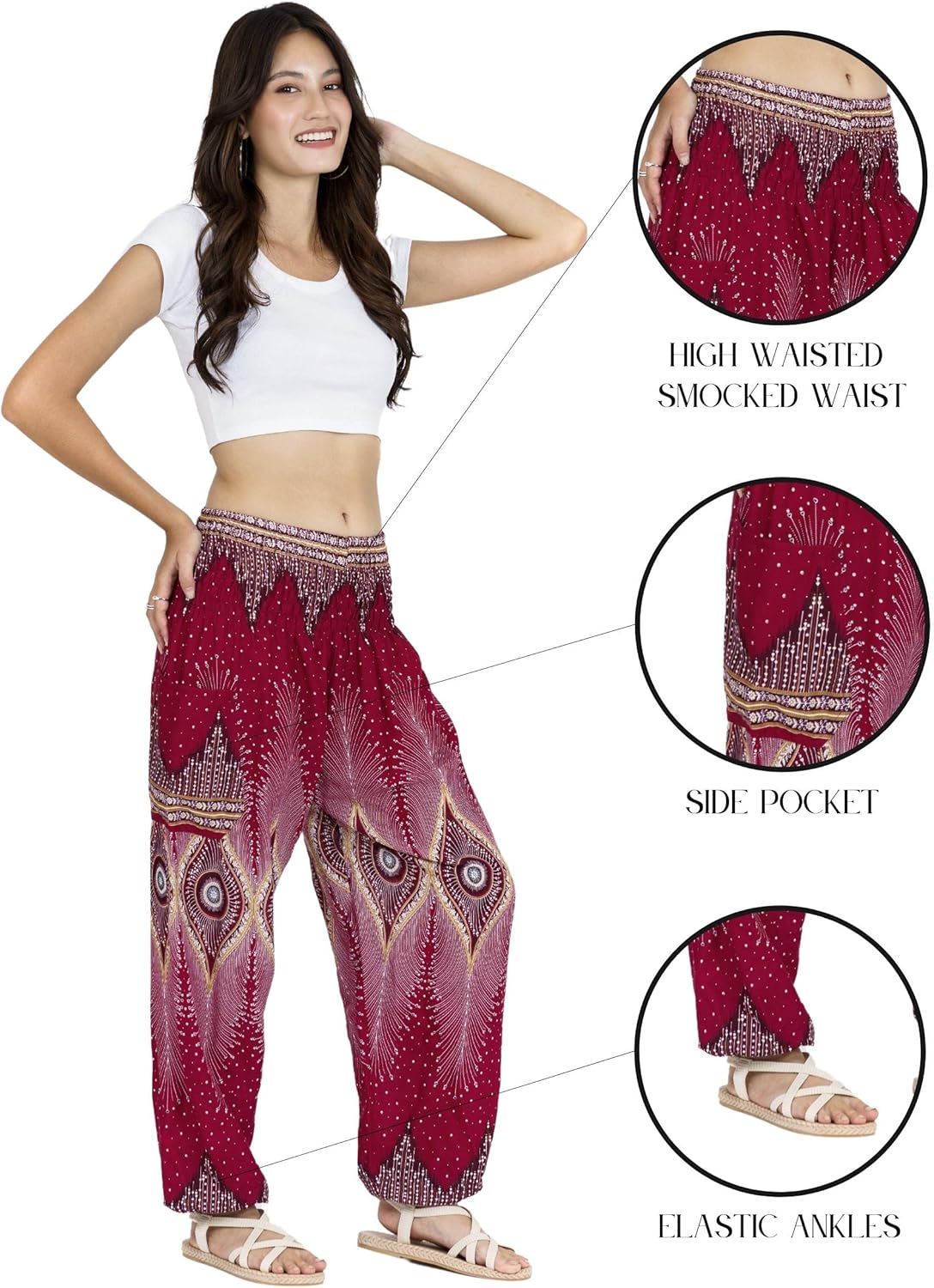 LOFBAZ Harem Yoga Pants for Women S-4XL Hippie Boho PJs Lounge Beach Print Plus - Image 3