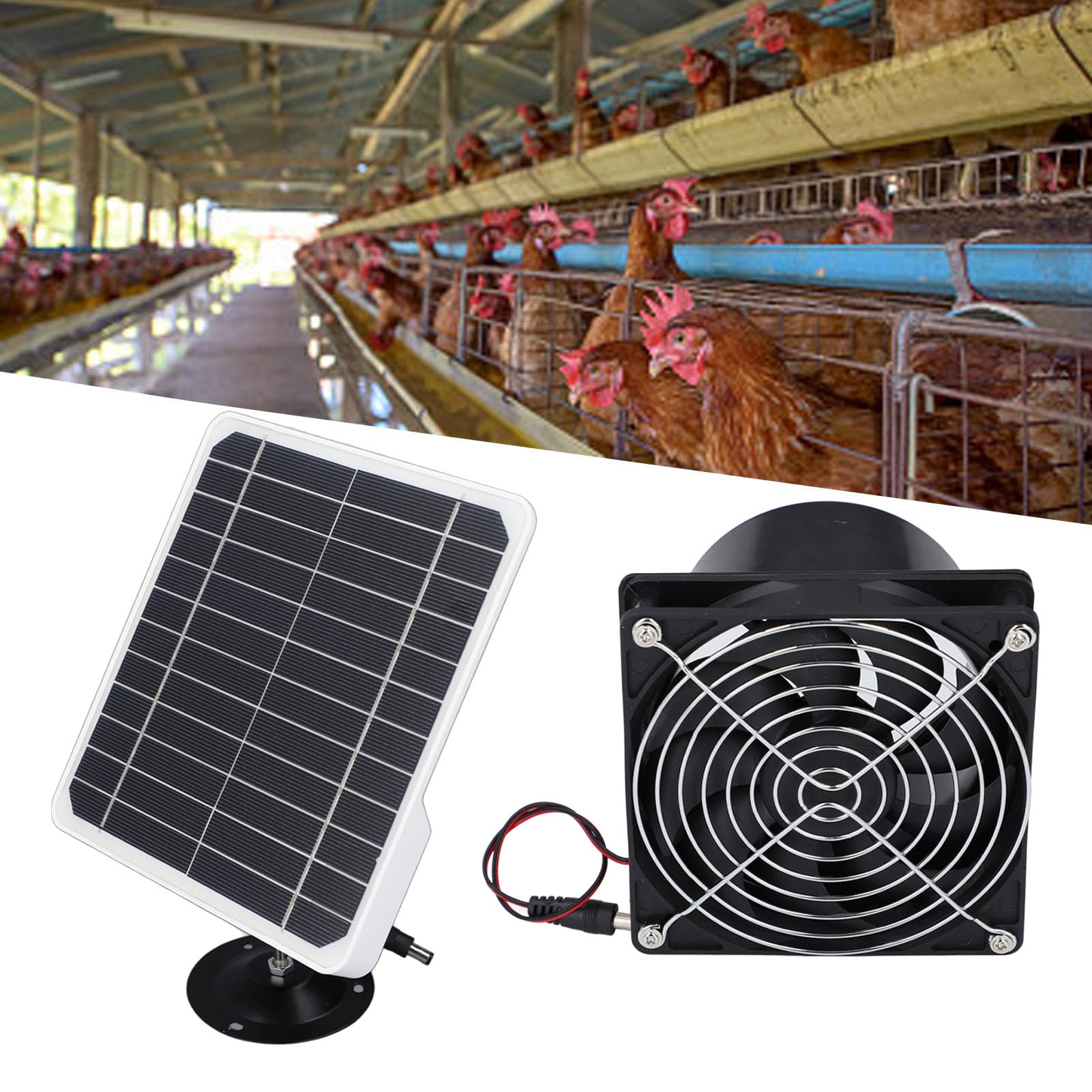 Kit de Ventilador de Ventilación Solar con Panel de 50 W, 12 V, Extractor de Techo de 6,5 Pulgadas para Invernadero, Gallinero, Cobertizo, Edificios Al Aire Libre, Recintos para Mascotas