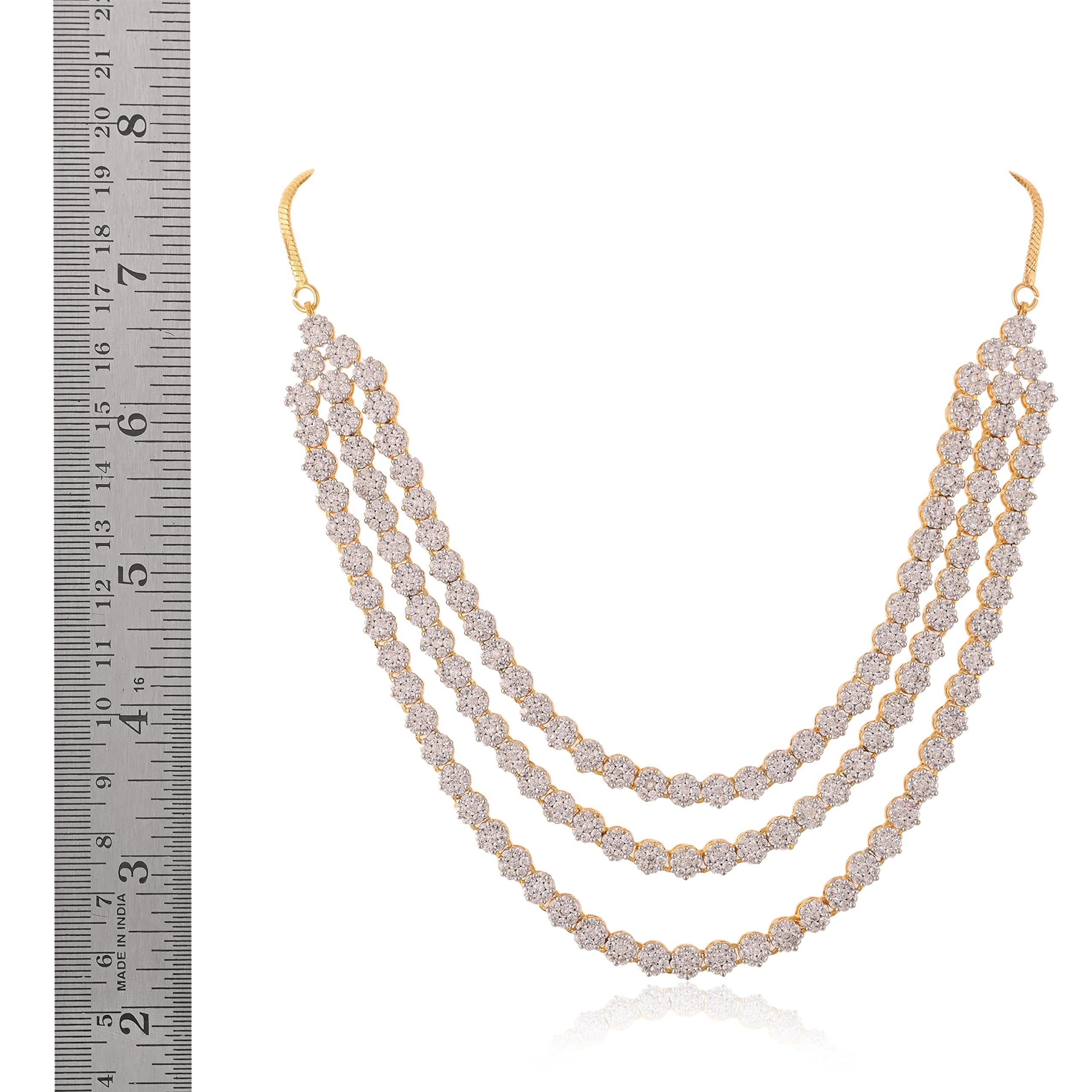 Ratnavali Jewels American Diamond RV4162 - Set di collana tradizionale a tre strati con orecchini, placcata in oro rosa, per donne/ragazze