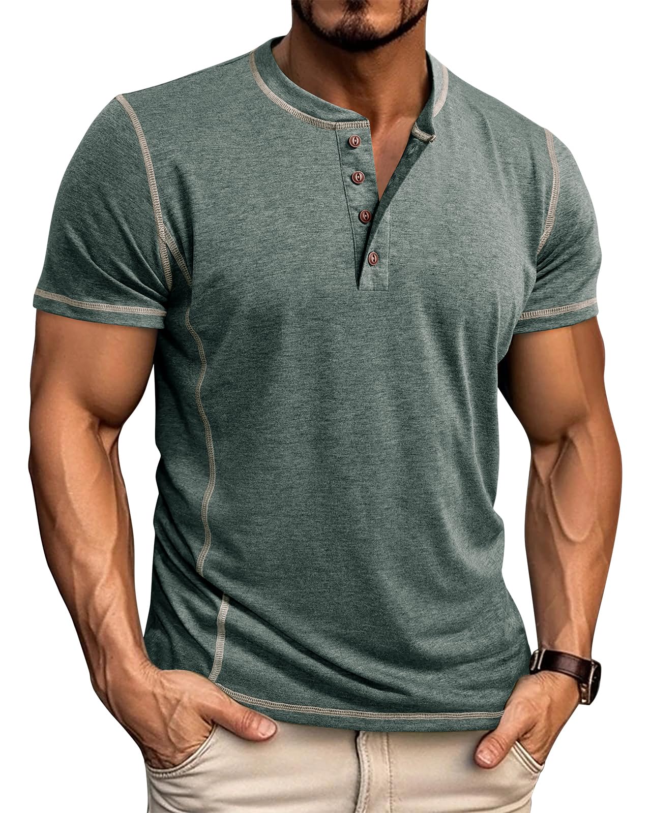 LAOARA Herren Langarmshirt Longsleeve Henley Shirt Herren Langarm T Shirt Longshirt mit Knopfleiste Slim Fit Tops M-2XL