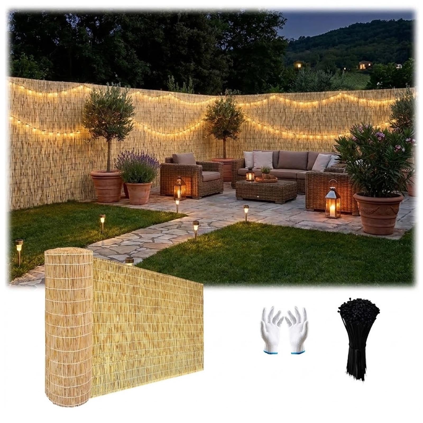 Pantalla de Privacidad de Cañizo Natural y Bambú 0.8 1 1.2 1.6m Valla de Ocultación for Jardín y Balcón, Rollo Cortavientos y Sombreo for Terraza Exterior(Natural,100x1000cm)