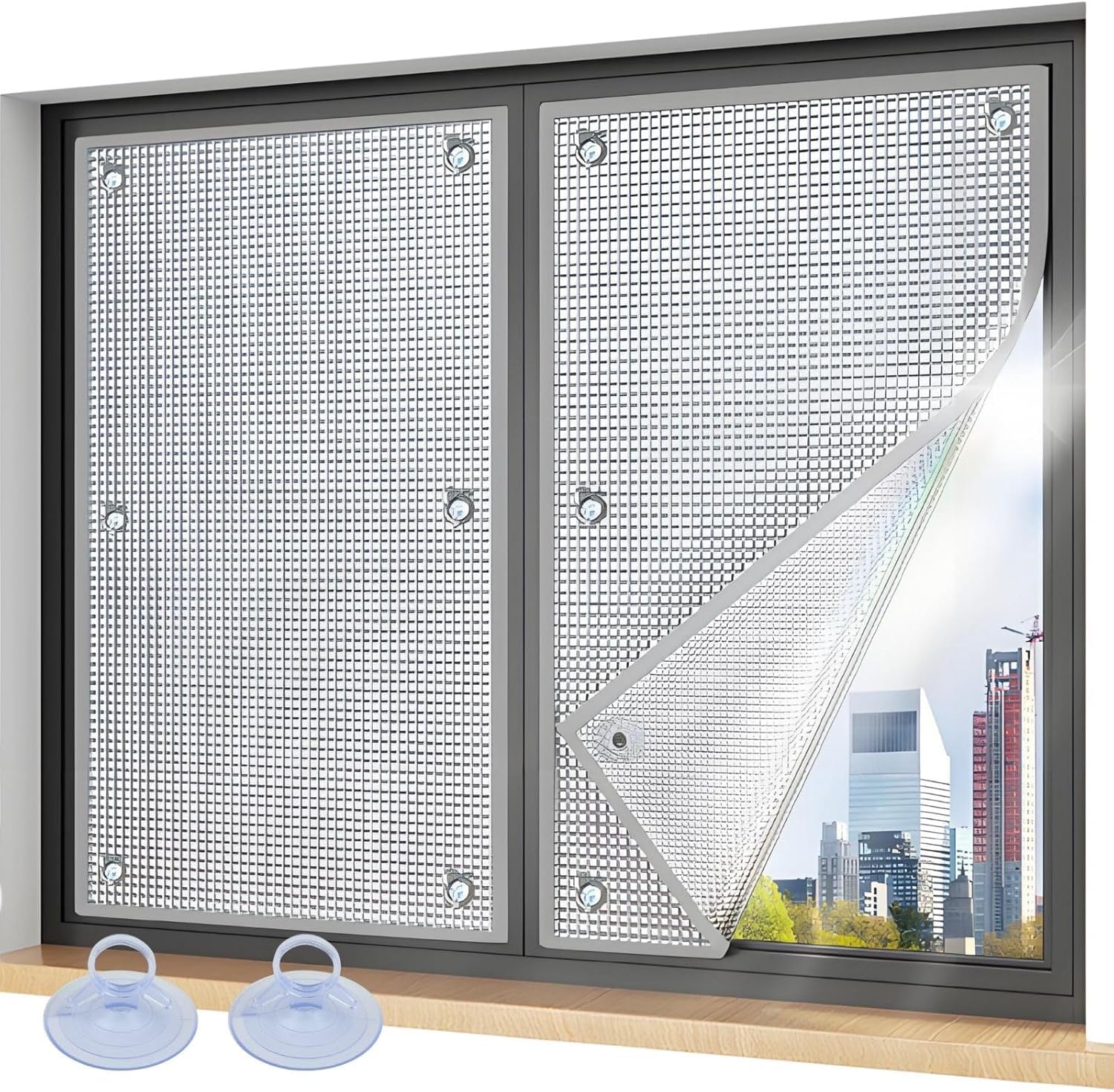 Total Blackout Window Privacy Film Heat Control Reflective Insulation With Suction Cups Double Sided(Gray,60x160cm)