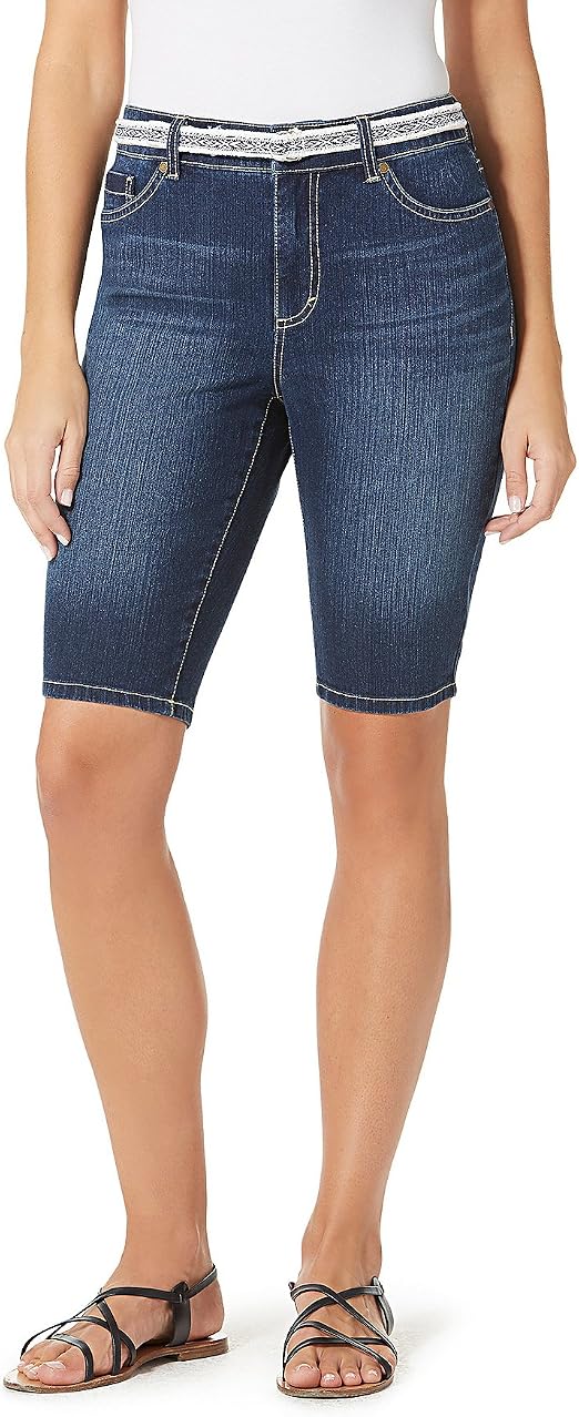 Bandolino Petites' Belted Denim Bermuda 