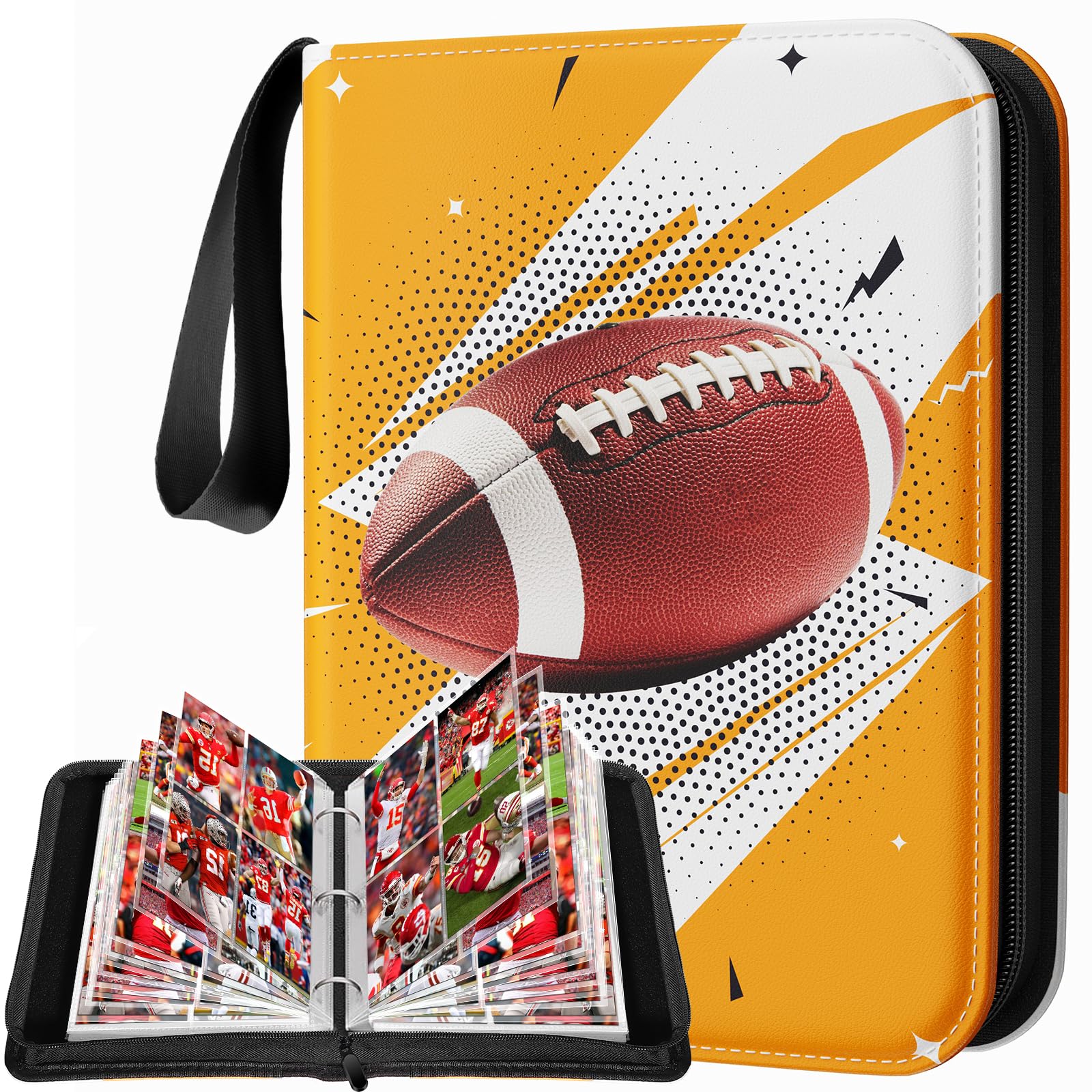 Football Card Binder 4 Pocket Gifts for Boys Girls, Waterproof 400 Pockets Card Holder Album with 50 Removable Sleeves for Trading Card - Binder