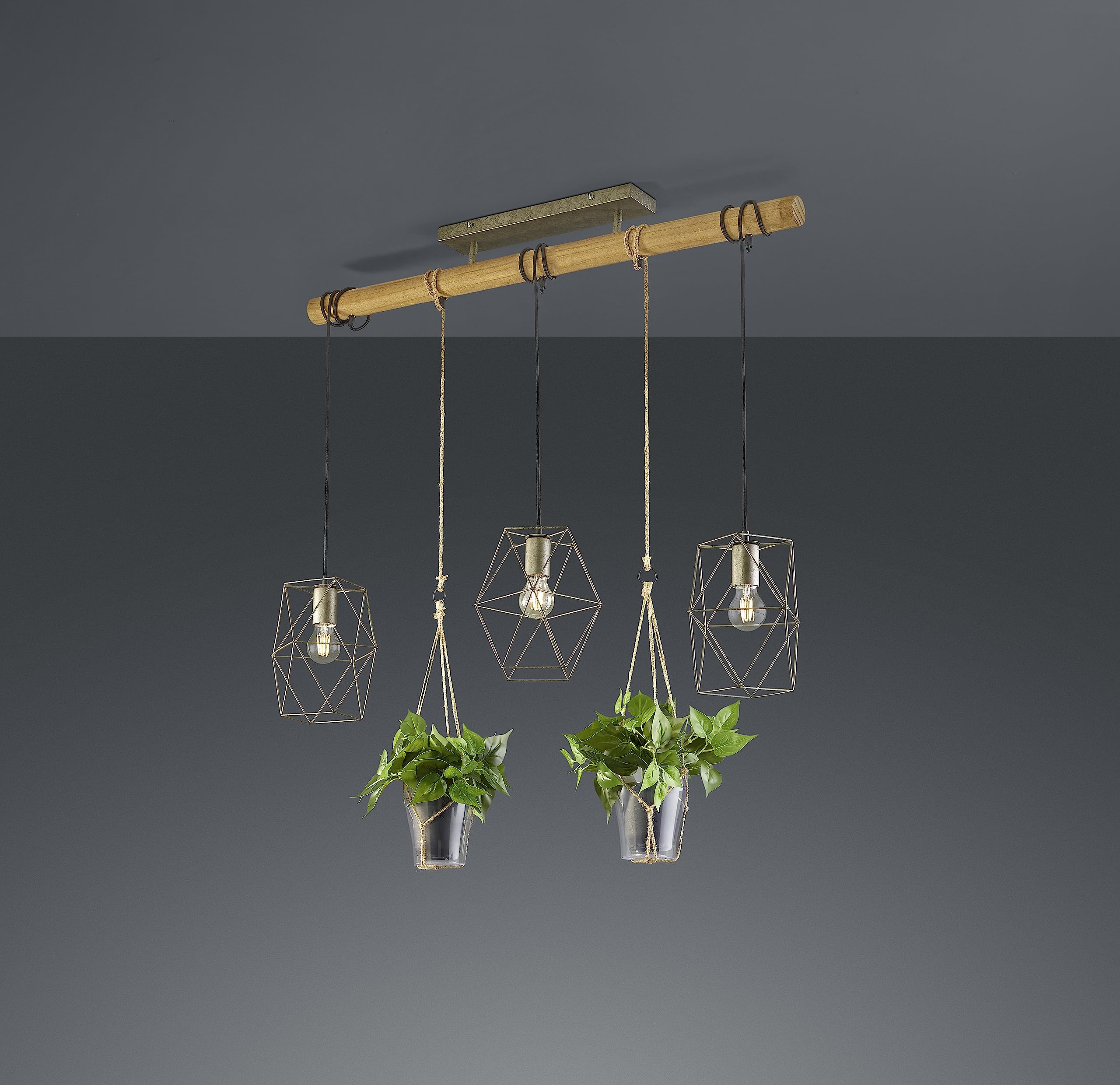 Trio, Sospensione, Plant 3xE27, max.40,0 W Vetro, Transparente chiaro, Finitura: Metallo, nichel antico L:115,0cm, L:22,0cm, A:150,0cm IP20,Senza illuminante,Regolabile in altezza