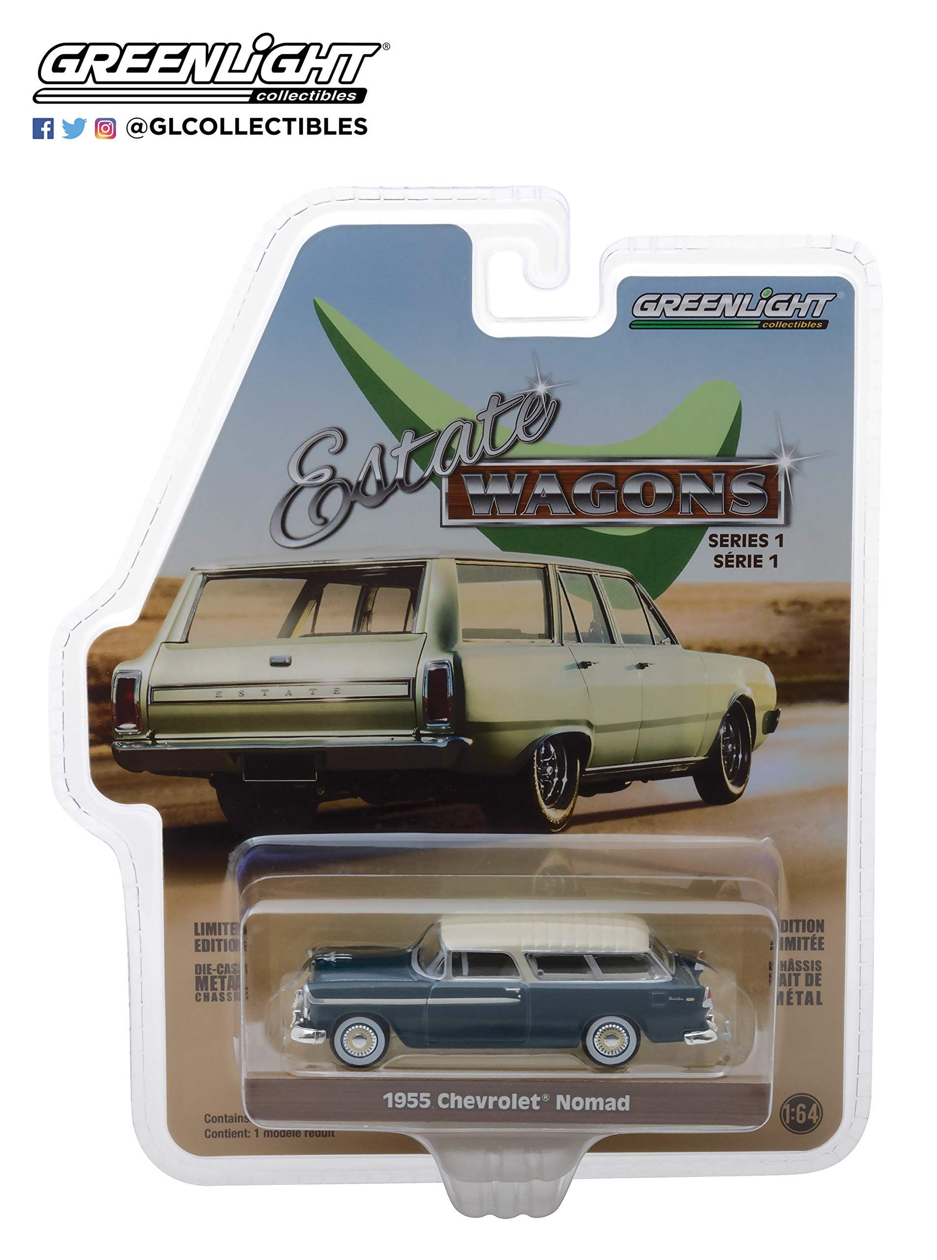 Greenlight 1/64 Estate Wagons Series 1 - 1955 Nomad - Glacier Blue and Shoreline Beige 29910-A