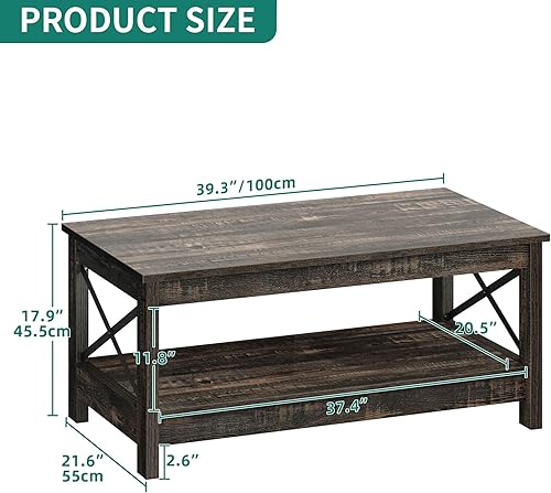 Miniatura 40 de YITAHOME Mesa auxiliar para sala de estar, moderna mesa de centro de granja con almacenamiento, mesa central de 2 niveles de madera, mesa de sala de