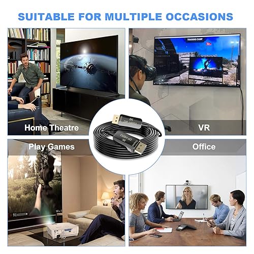 Miniatura 6 de CABLEDECONN Cable DisplayPort de fibra 8K 4K DP 1.4 HBR3 8K60Hz 4K 144Hz de alta velocidad 32.4Gbps de fibra óptica delgado y flexible DP a DP Cable