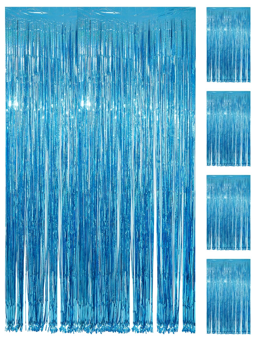 Pvegos Girls Light Blue 4Pcs 3.3 X 8.3 Ft Laser Glitter Tinsel Curtains Foil Curtain Backdrop.laser Luminescent Particles Foil Fun Fringe Streamers For Party Birthday Decoration,Engagement,School Events