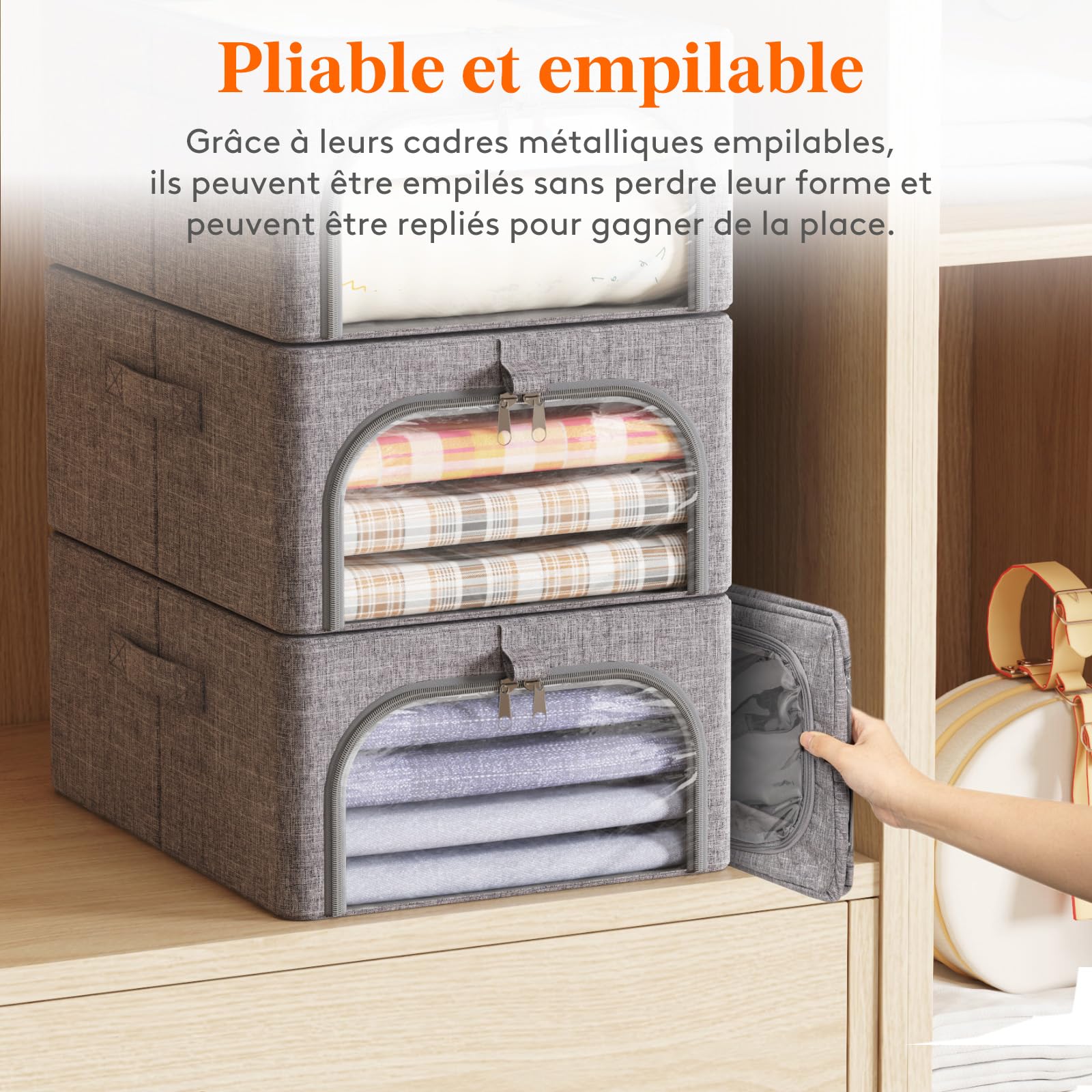 Lifewit Boite de Rangement Robuste avec Cadre en Métal, Sac de Rangement Pliable avec Fenêtre Transparente, Bac Rangement Sous Lit, Organisateur Placard pour Vêtements, Couvertures, 25 L, Lot de 6