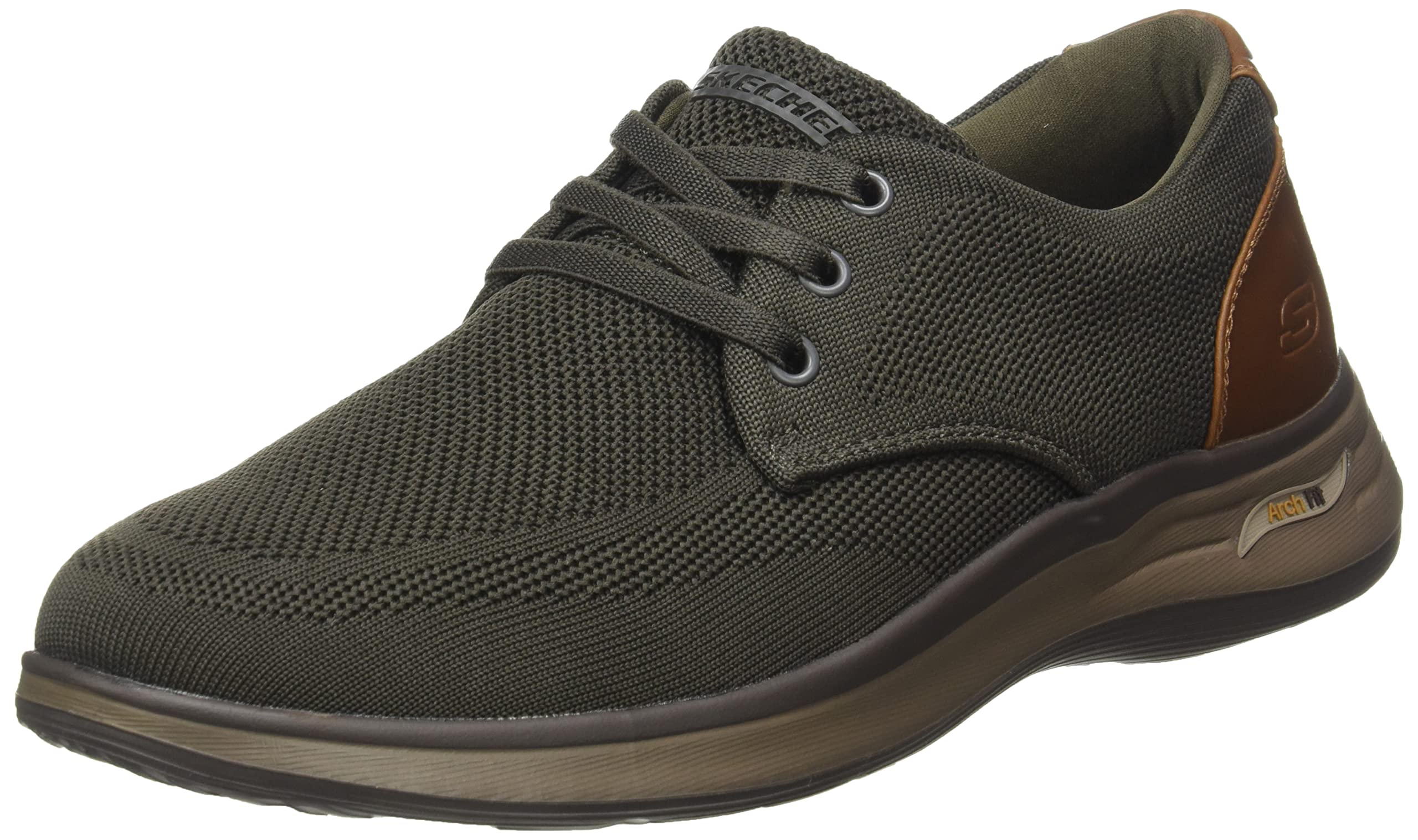 Skechers Men's Olive,Brown Arch Fit Darlo - Weedon Slip-On Shoes In Olive/Brown, Size 6 | Textile/Synthetic/Metal, Vegan