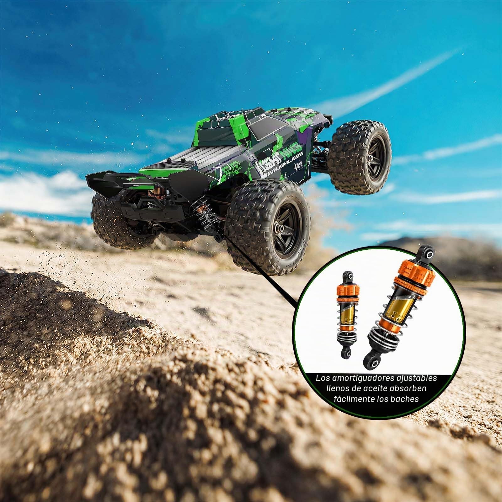 Coche Teledirigido Adulto 1:18 Brushless RC Offroad 4x4 52 km/h | Coche RC todoterreno RTR con amortiguadores de aceite, transmisión metálica, 2 baterías y 2 carrocerías