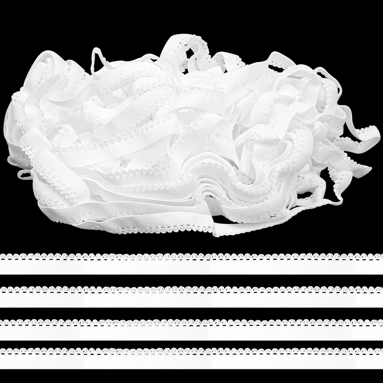 Elastic Lace Trim, 22 Yards x 0.39 Inch Picot Decorative Edged Stretch Crocheted Cord Edging Trimming Webbing Supplies for Sewing Ribbon DIY Crafts Gift Wrapping Garment Embellishments, White